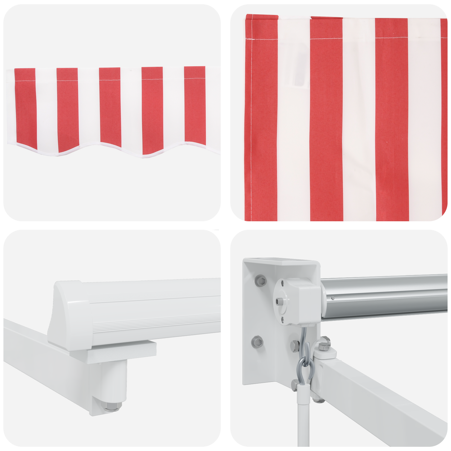Manuel Udtækkelig Markise Rød og Hvid Stripe 400x300 Cm - billede 8