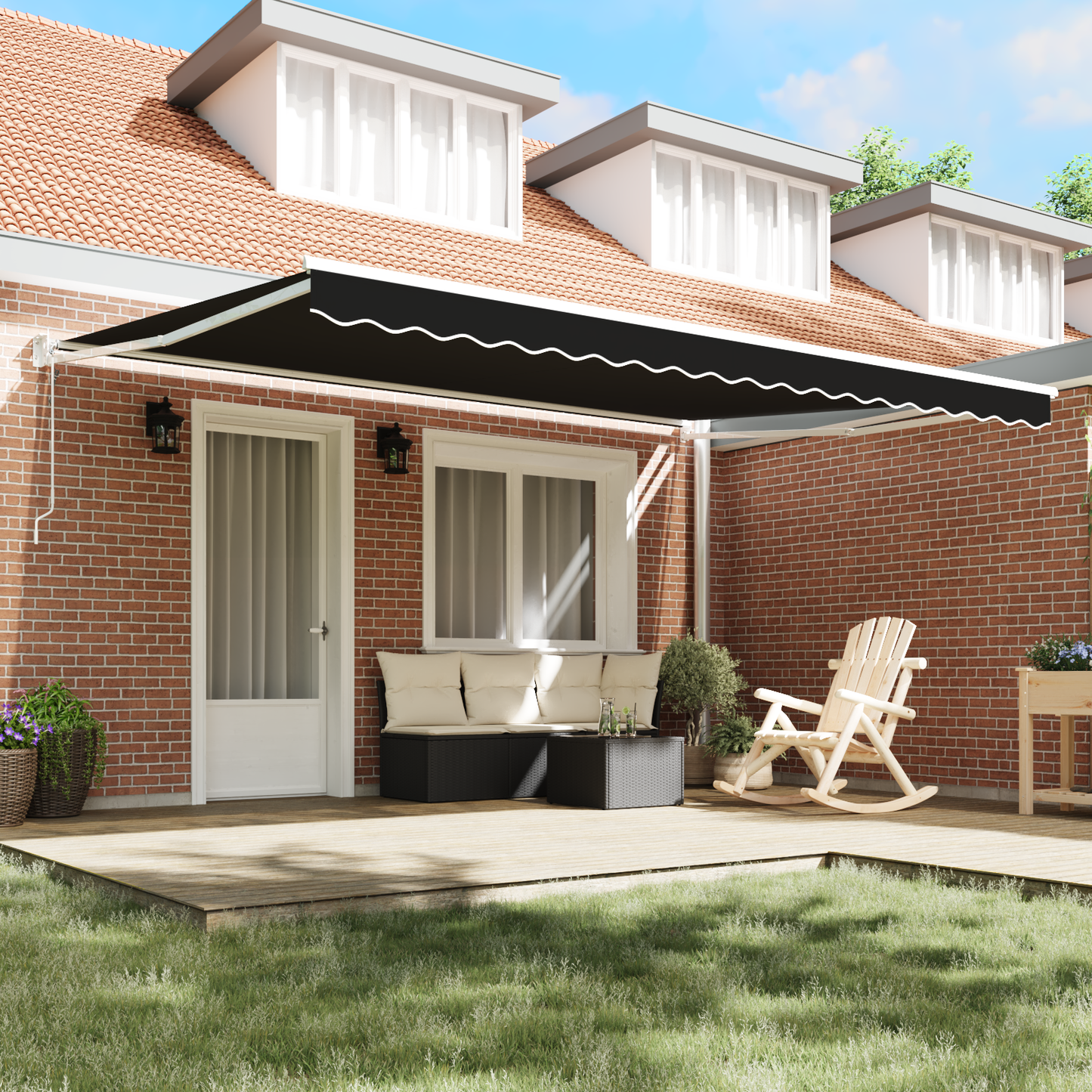Automatisk Sammenrullelig Markise Sort 450x300 Cm&&markise Erstatningsstof til 4,5x3 M Ramme Sort - billede 3