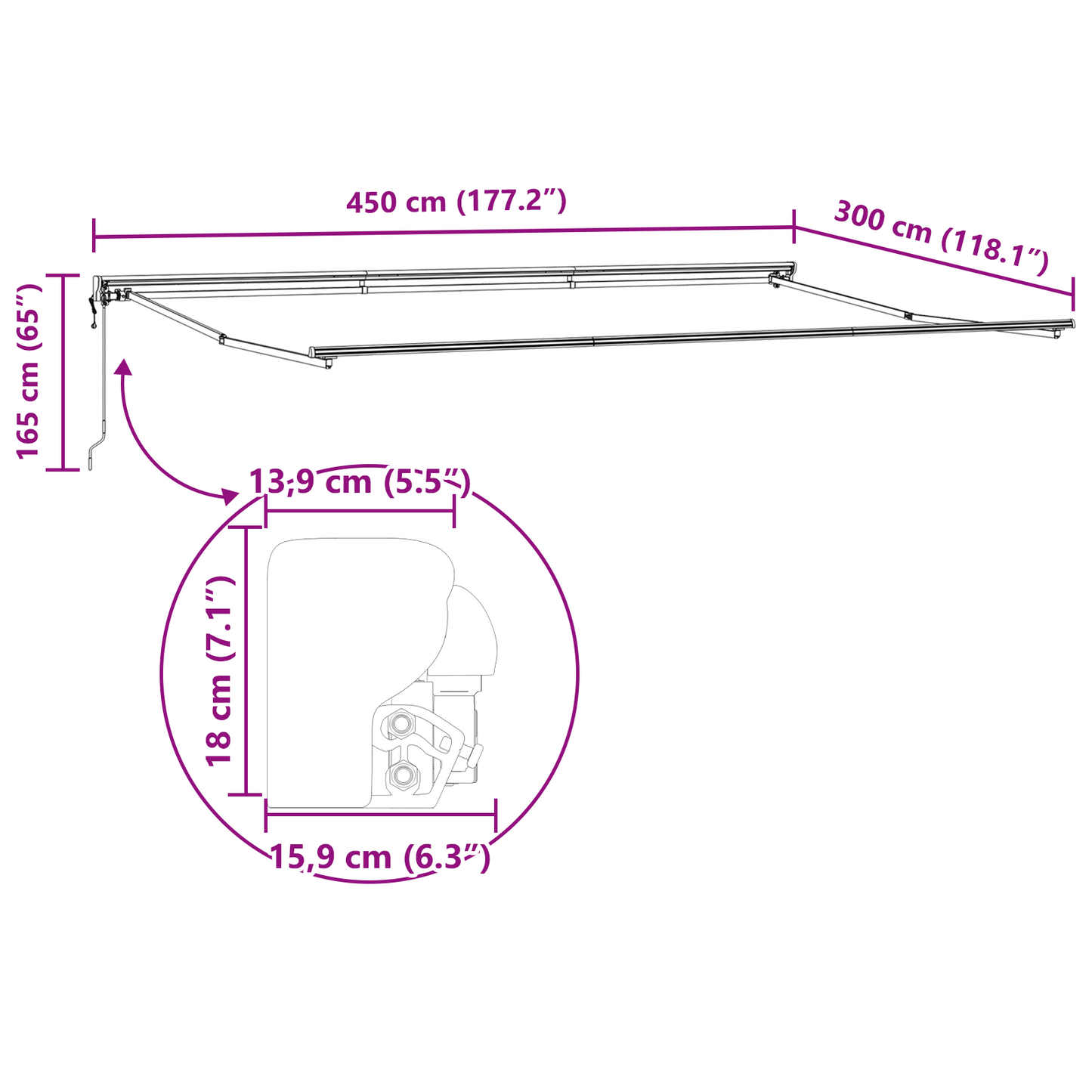 Elektrisk Utrækkelig Markise i Sort, 450 X 300 Cm - billede 12