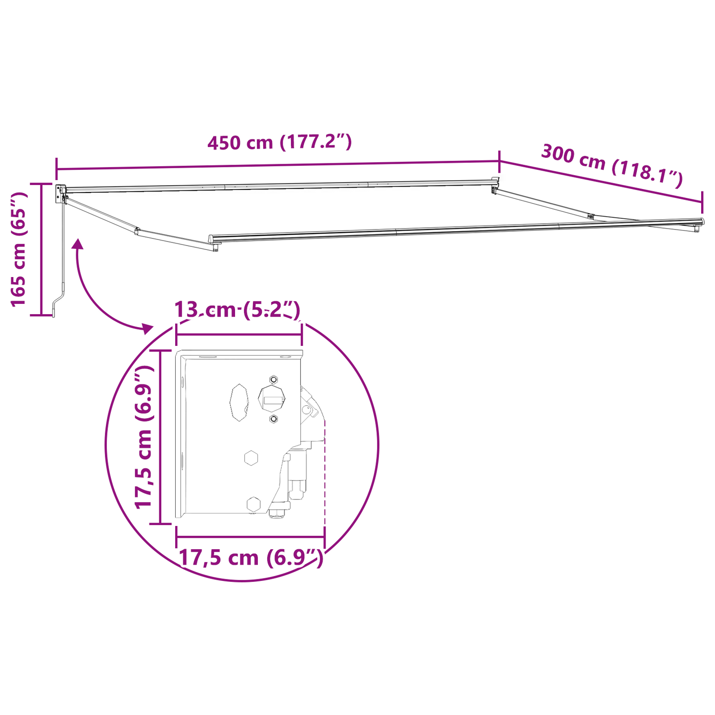 Manuel Udtækkelig Markise Lys Grå 450x300 Cm&&markise Erstatningsstof til 4,5x3 M Ramme Lys Grå - billede 11