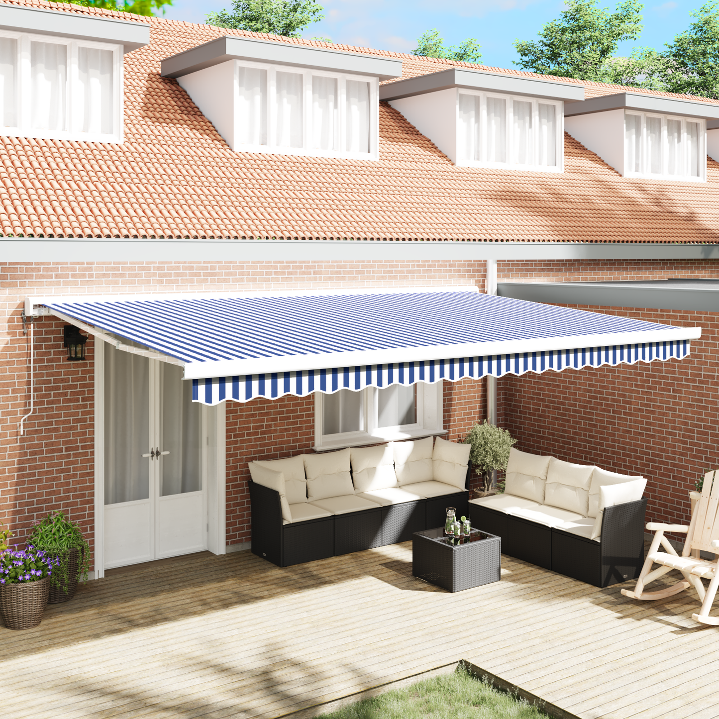 Selvudfoldende Markise Blå og Hvid 500x300 Cm - hovedbillede