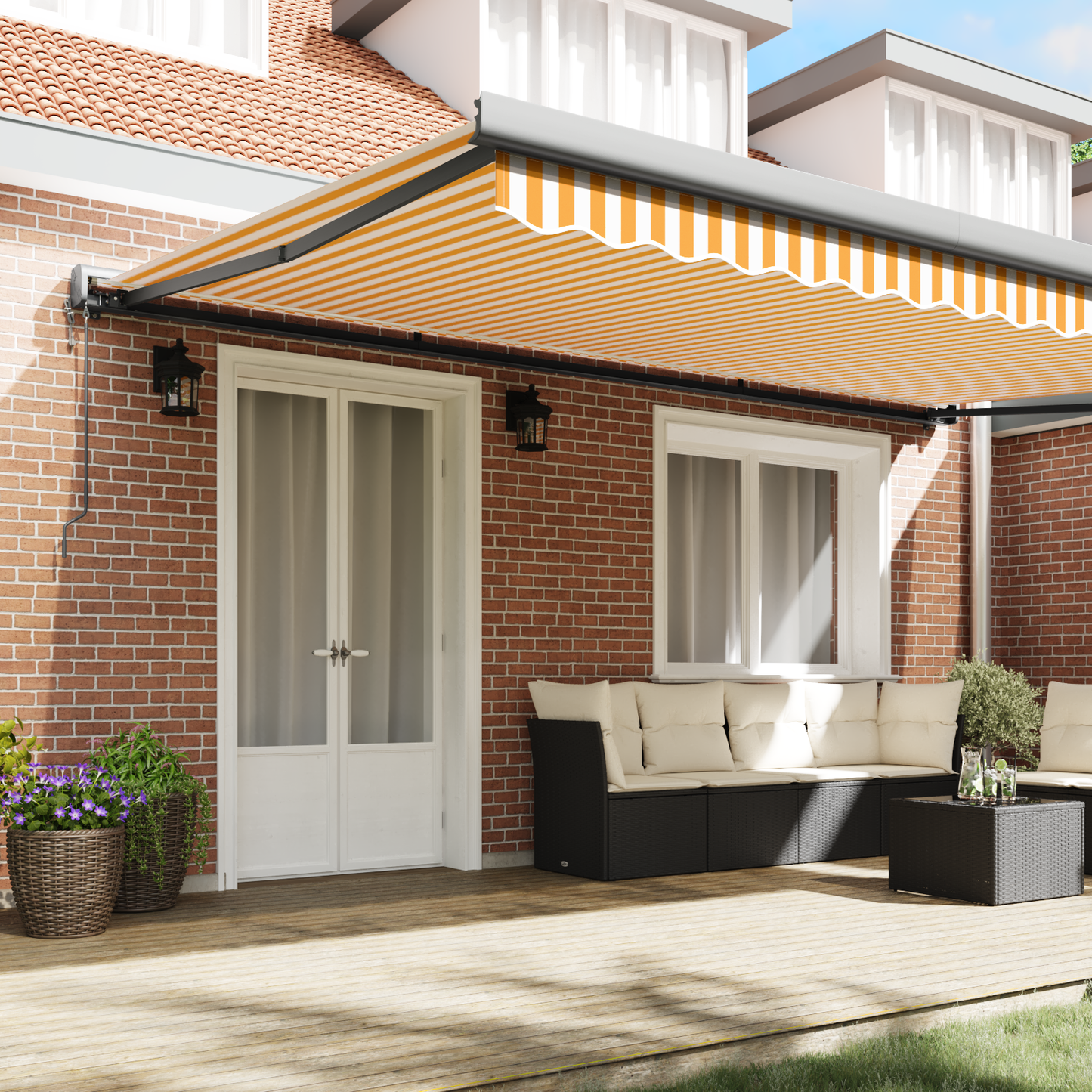 Automatisk Utrækbar Markise - Orange og Hvid, 500x300 Cm - billede 3