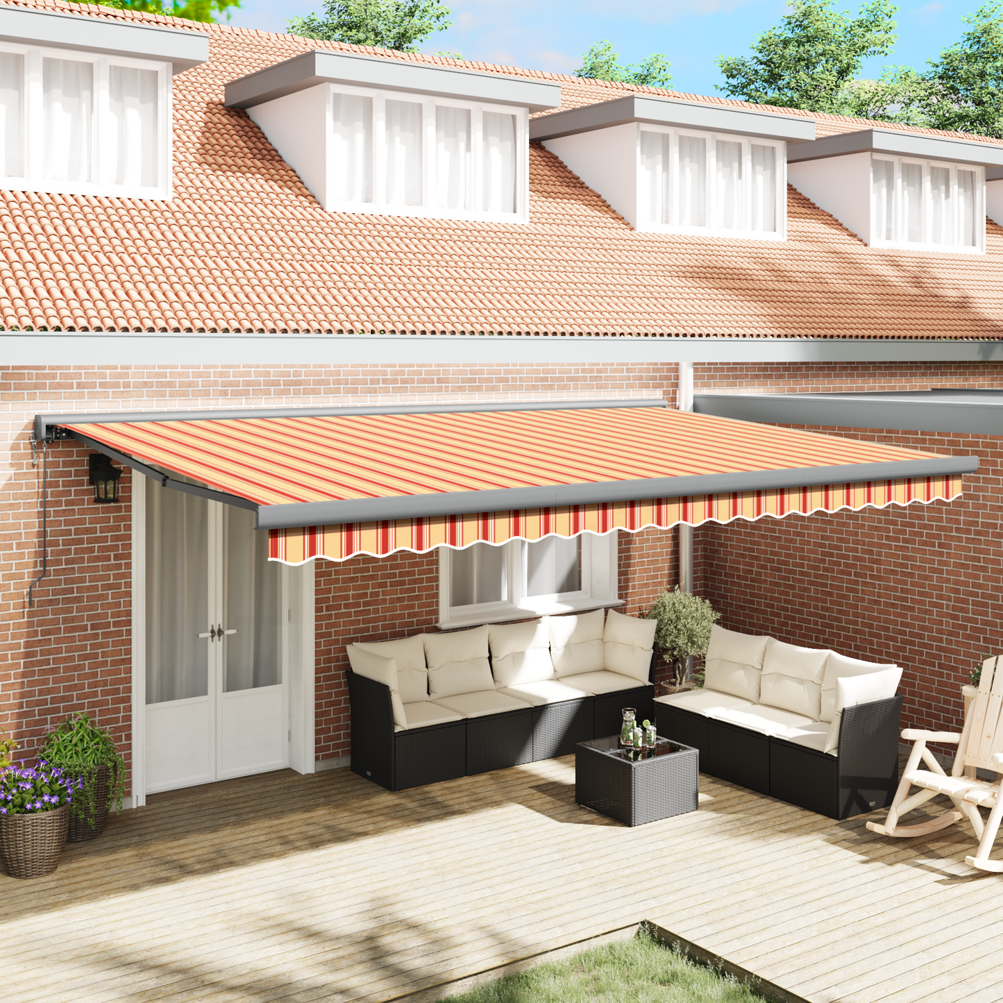 Automatisk Utrækkelig Markise i Gul og Orange 500 X 300 Cm - hovedbillede