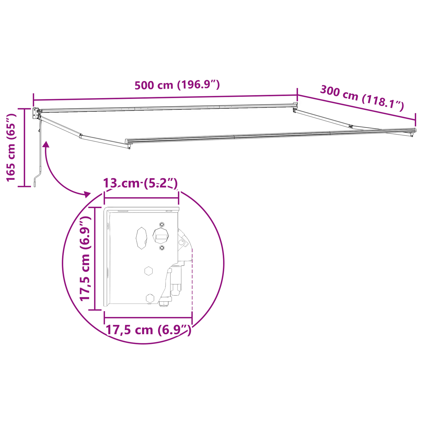 Automatisk Udtækkelig Markise Sort 500x300 Cm&&markise Udskiftningsstof til 5x3 M Ramme Sort - billede 12