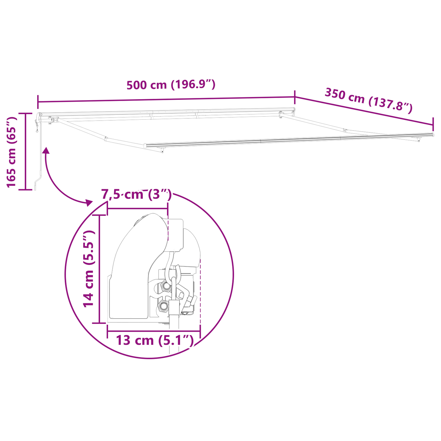 Automatisk Udtækkelig Markise Sort 500x350 Cm&&markise Erstatningsstof til 5x3.5 M Ramme Sort - billede 12