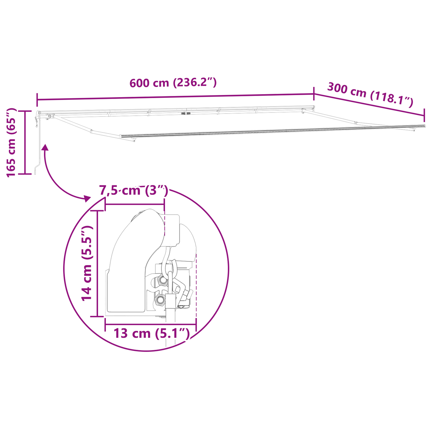 Automatisk Udtækkelig Markise Hvid 600x300 Cm&&markise Erstatningsstof til 6x3 M Ramme Hvid - billede 12