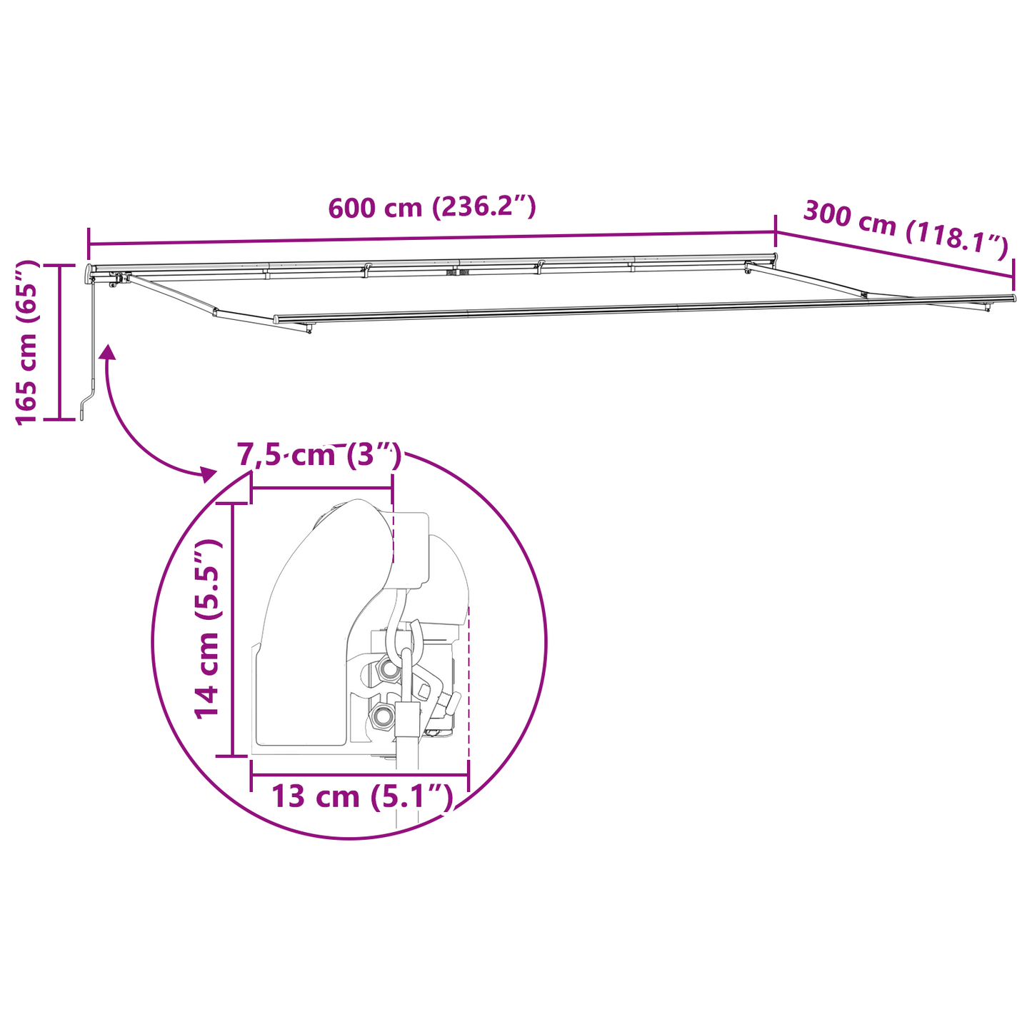 Manuel Udtækkelig Markise Lys Grå 600x300 Cm&&markise Erstatningsstof til 6x3 M Ramme Lys Grå - billede 11