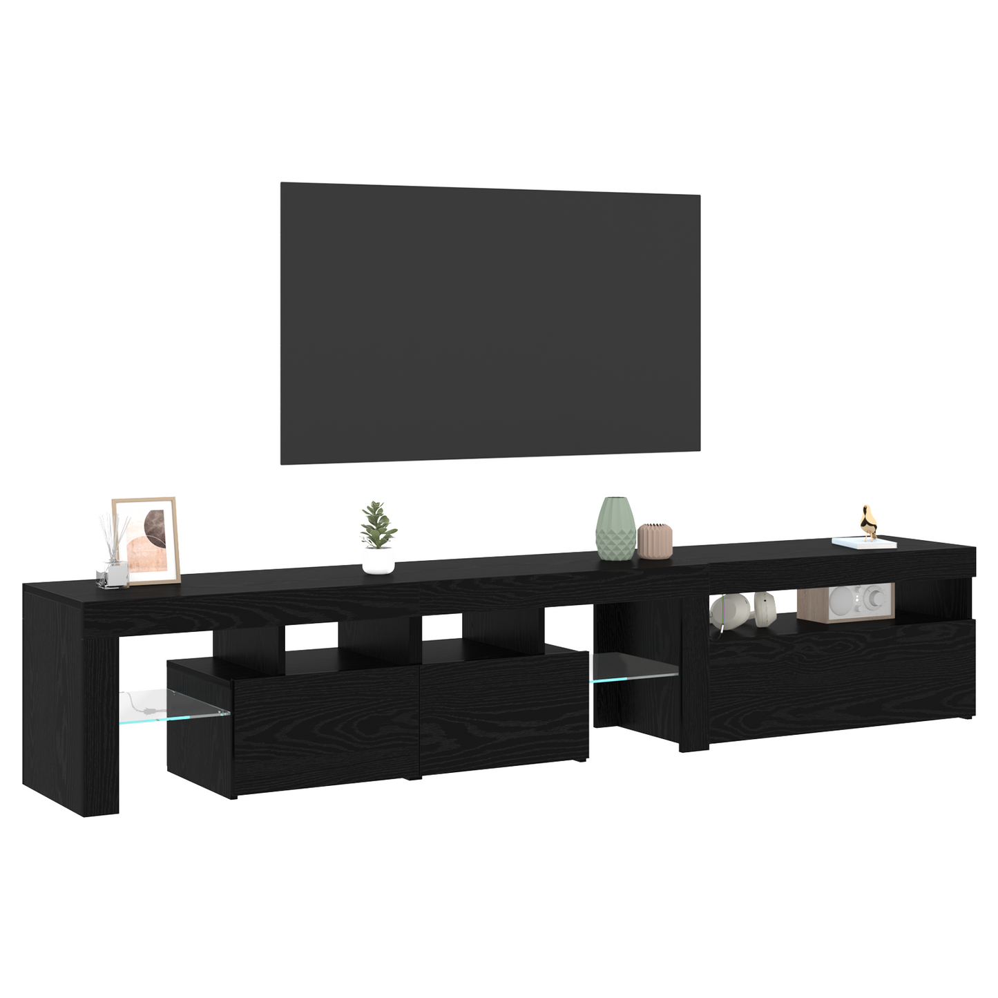 Tv Skabe 2 Stk med Led Lys Sort Eg Konstrueret Træ&&tv Stand med Led Lys - Sort Eg - 75x35x40 Cm - Lavet af Konstrueret Træ - billede 3