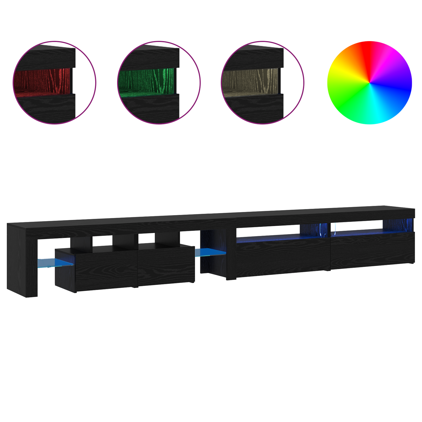 Tv Skabe 3 Stk med Led Lys Sort Eg Konstrueret Træ&&tv Skabe med Led Lys 2 Stk Sort Eg 75x35x40 Cm Konstrueret Træ - billede 4
