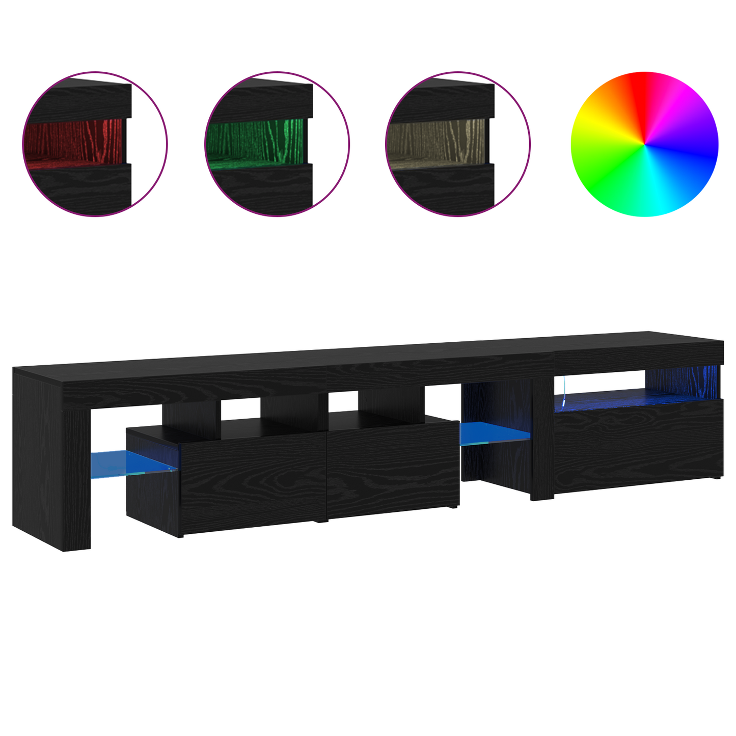 Tv Skabe 2 Stk med Led Lys Sort Egetræ Konstrueret Træ&&sort Egetræ Tv Stand med Led Lys, 60x35x40 Cm, Lavet af Konstrueret Træ - billede 4