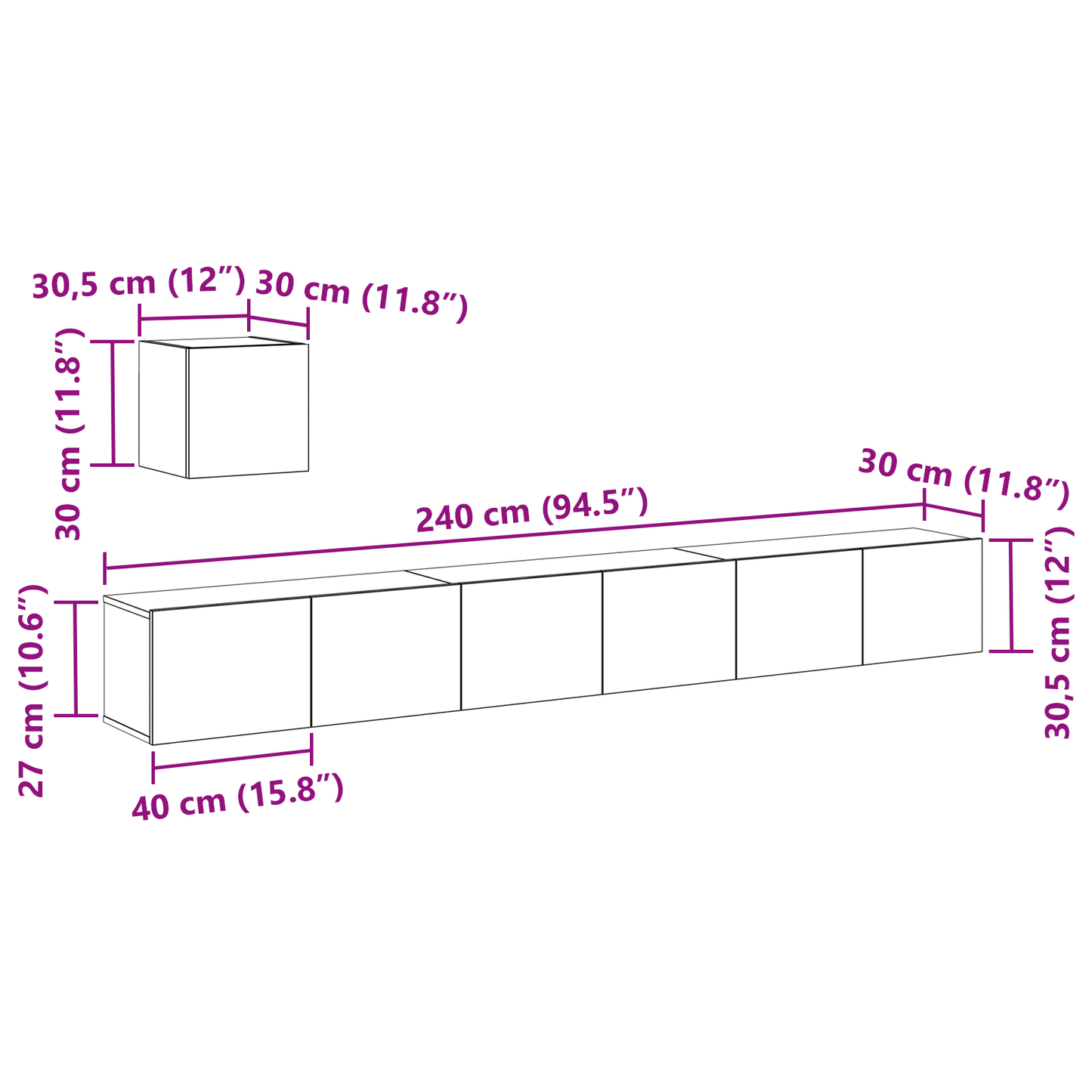 Tv-Møbelsæt 4 Dele Sort Eg 80 X 30 X 30 Cm Konstrueret Træ