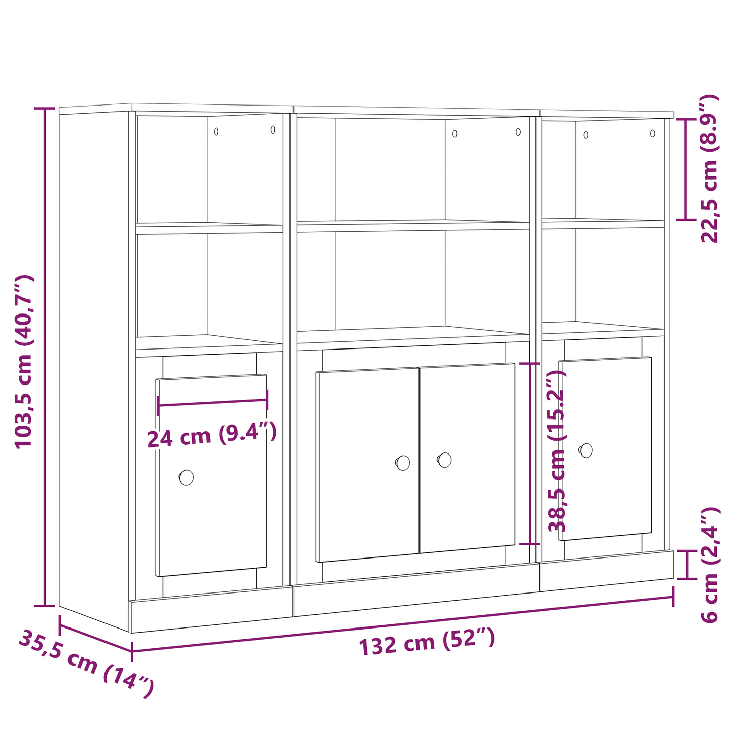Highboard Sort Eg 132 X 35,5 X 103,5 Cm Konstrueret Træ