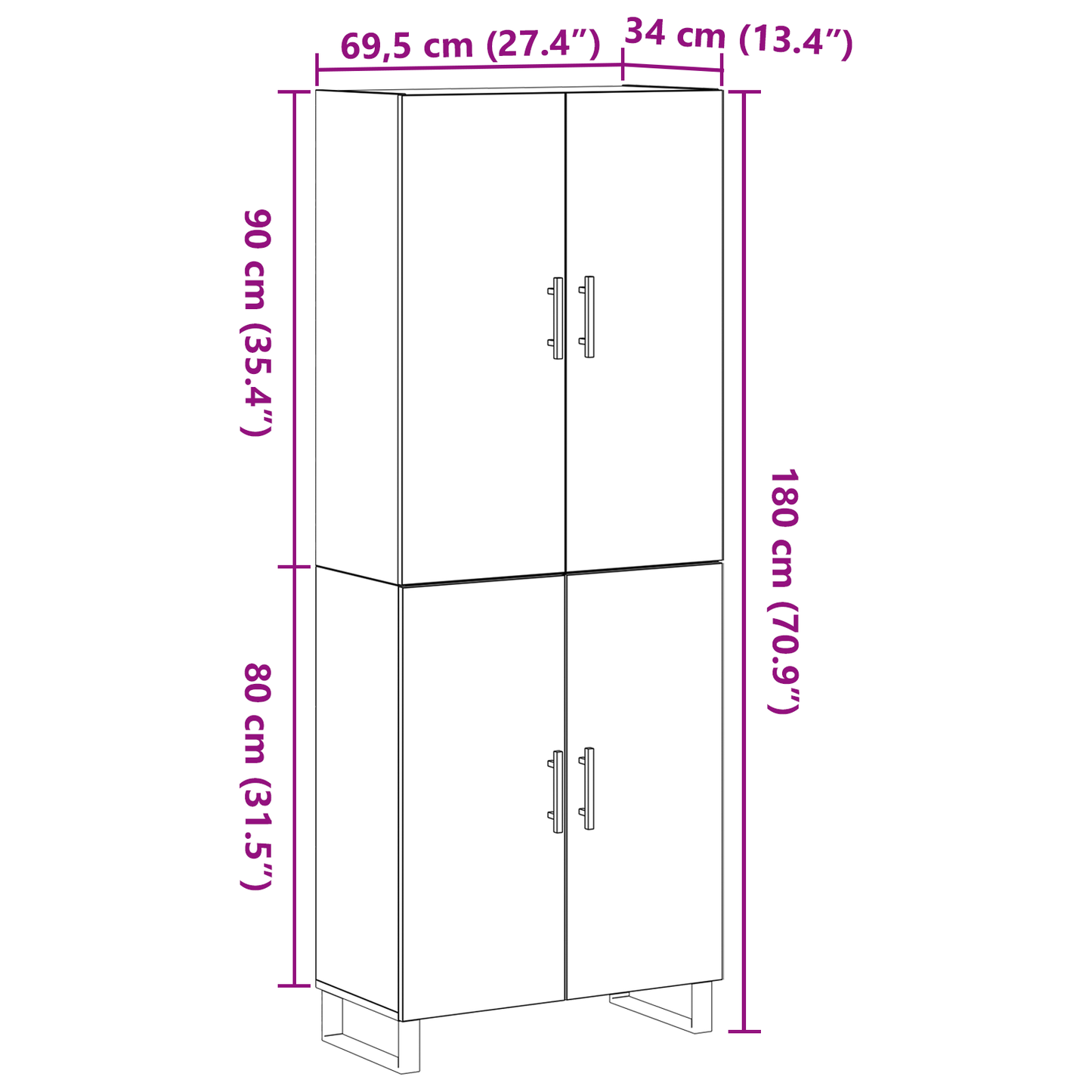 Sideboard 2 Dele Sort Eg 69,5 X 34 X 180 Cm Konstrueret Træ