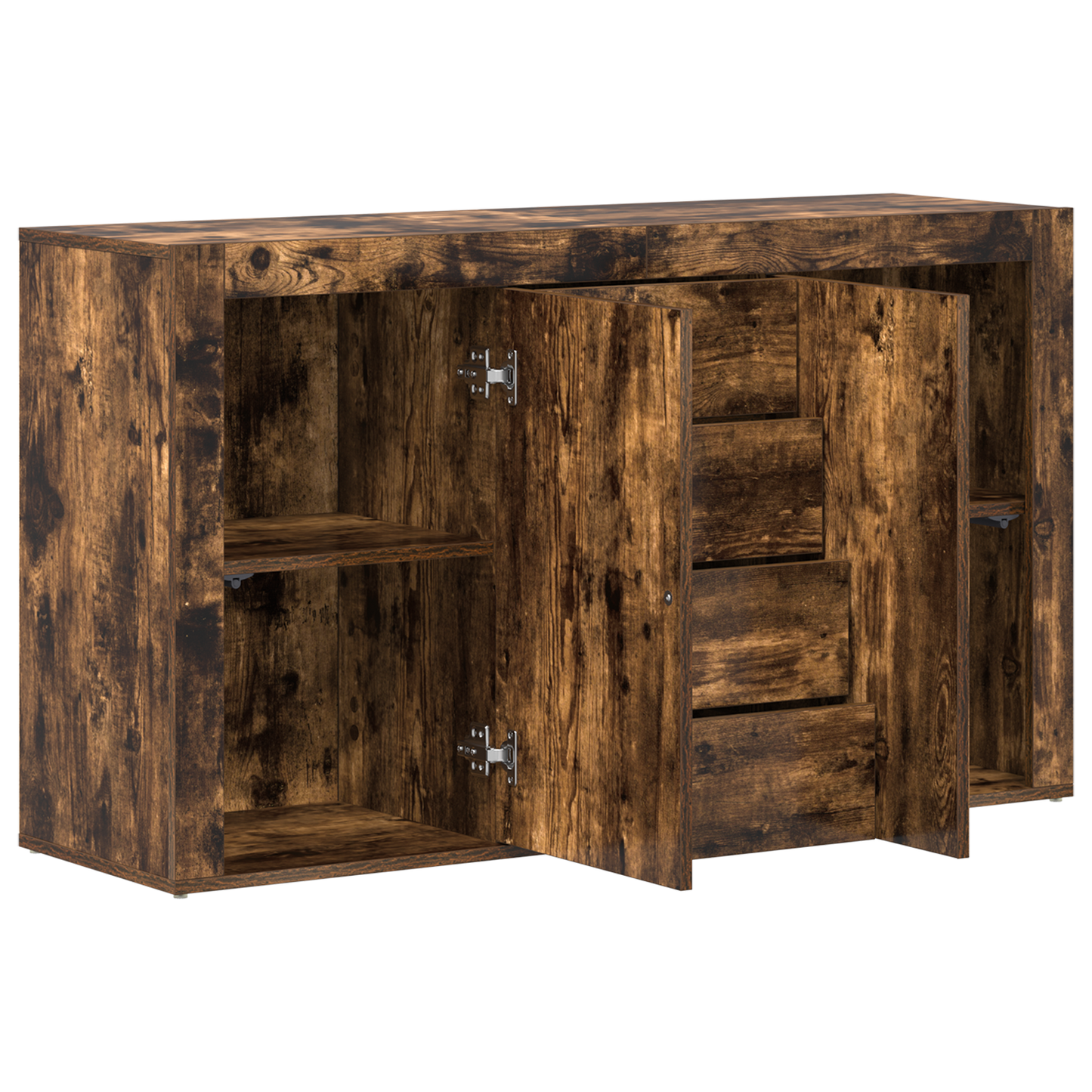 Sideboard Med Skuffe Røget Eg 120 X 36 X 69 Cm Konstrueret Træ