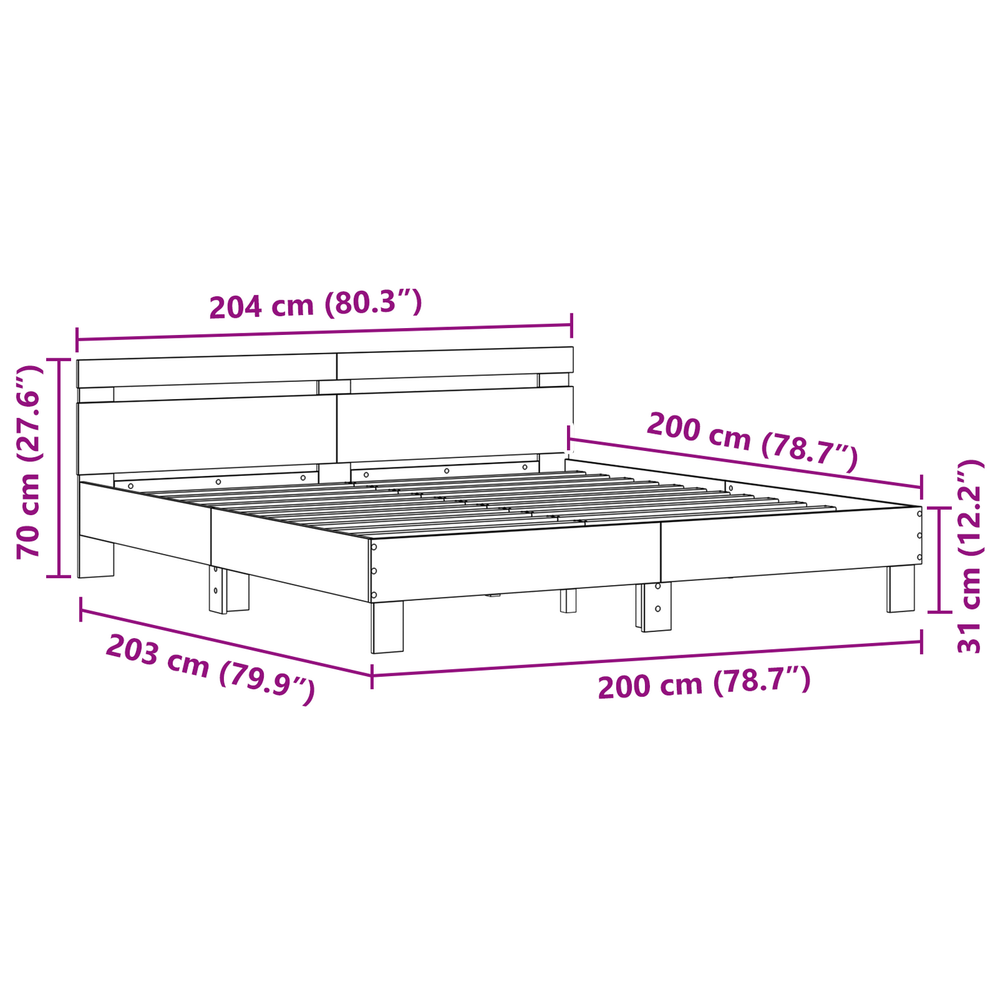 Træ Sengestel Sort Egetræ Massivt Træ 200 X 200 Cm Slidstærk - billede 12