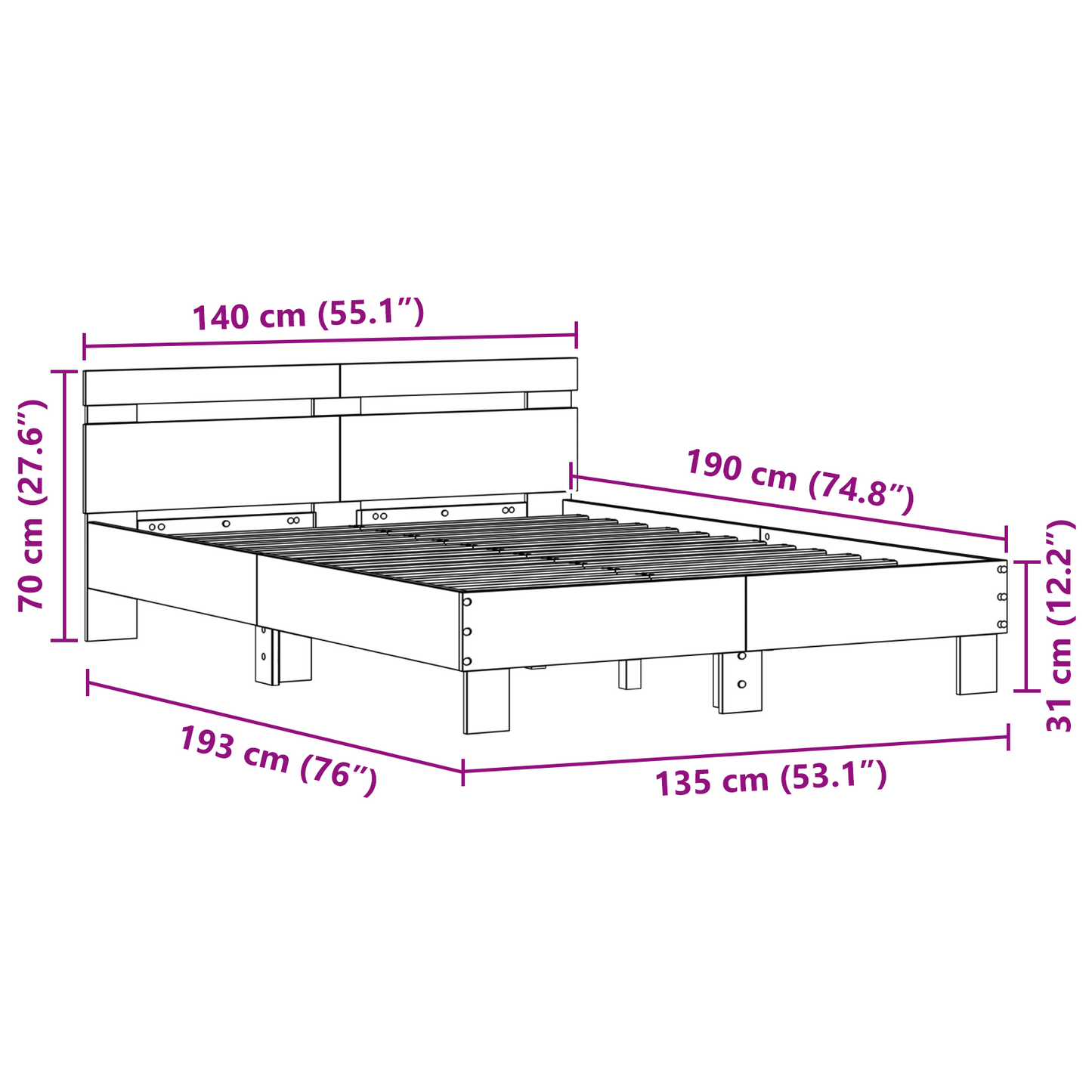 Egetræ Sengestel Sort Egetræ Konstrueret Træ 135 X 190 Cm - billede 12
