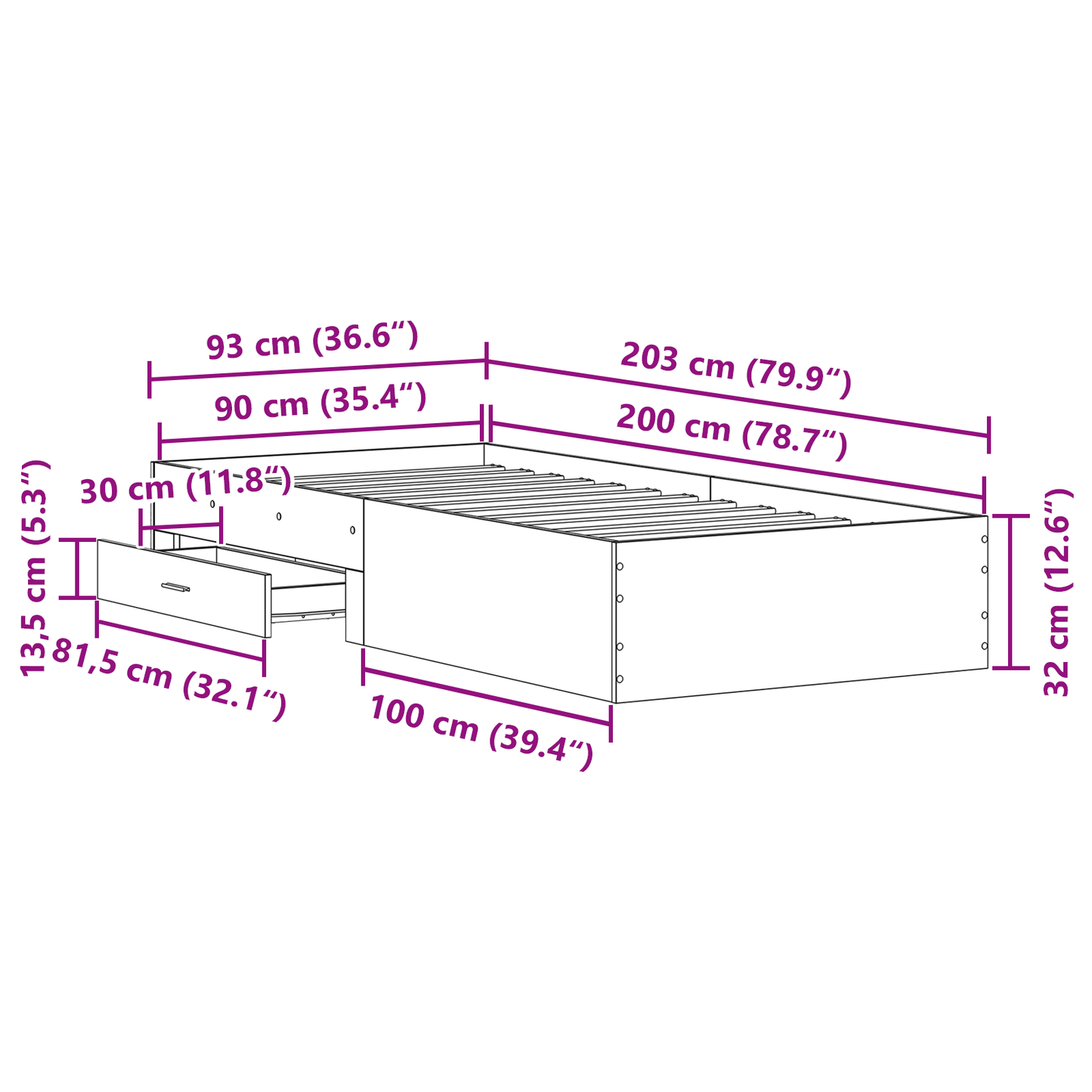 Sengestel Med Skuffer Gammelt Træ 90 X 200 Cm Konstrueret Træ