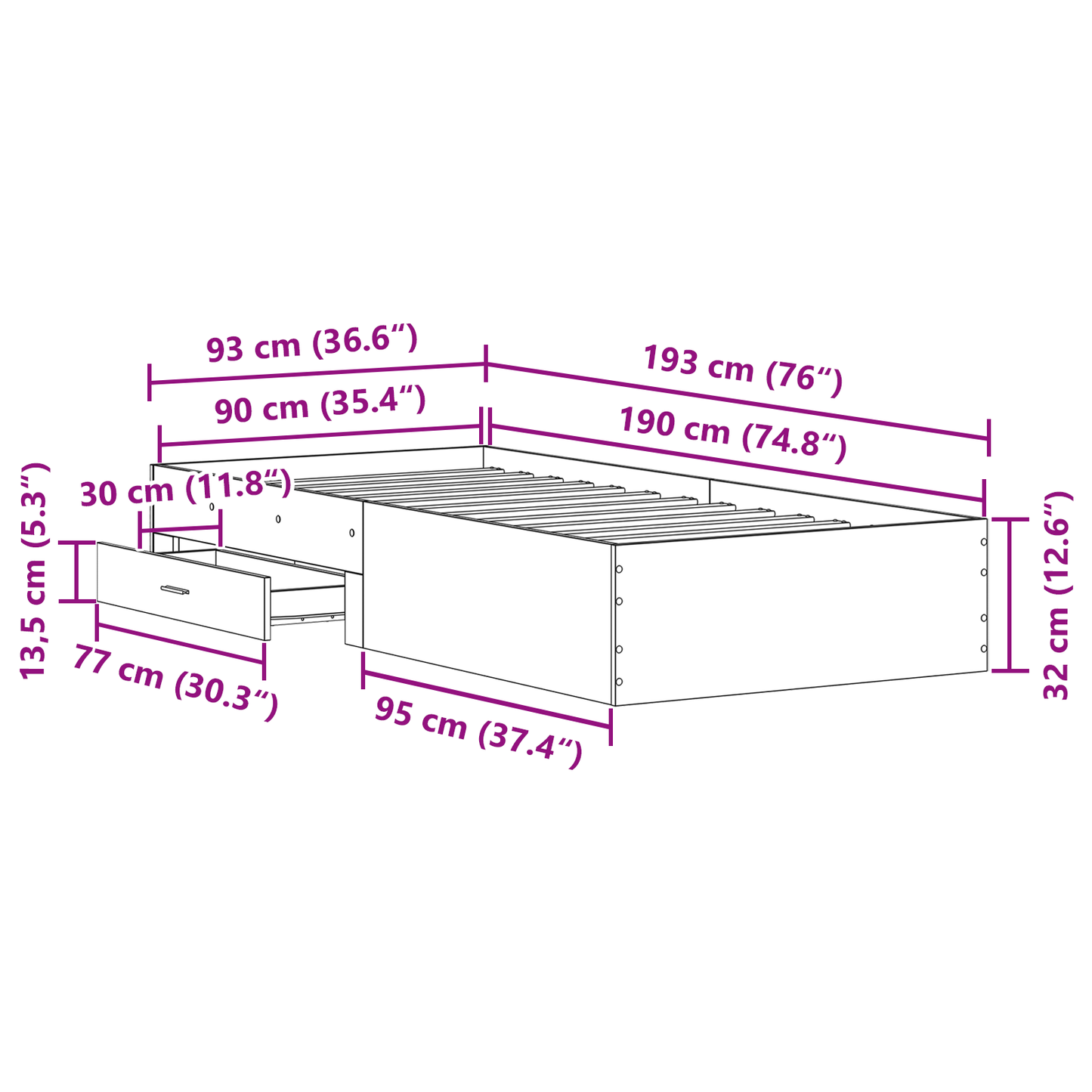 Seng Ramme Gammel Træ 90x190 Cm Konstrueret Træ - billede 10
