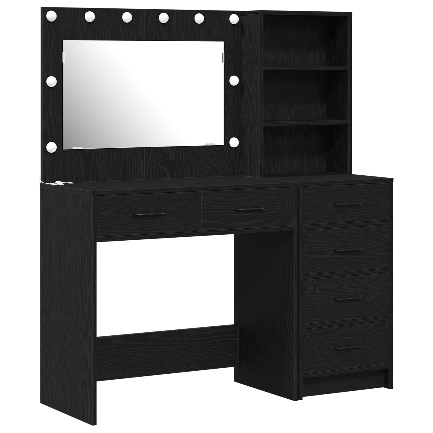 2 Delers Makeupbord Sæt Med Led Sort Konstrueret Træ