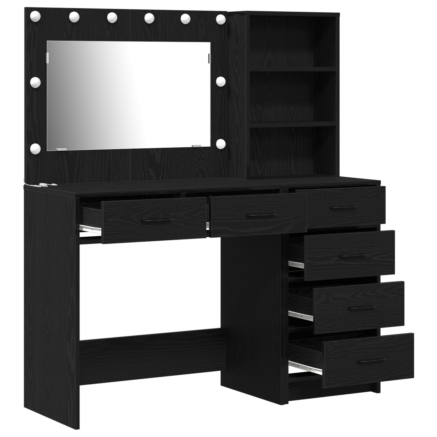 2 Delers Makeupbord Sæt Med Led Sort Konstrueret Træ