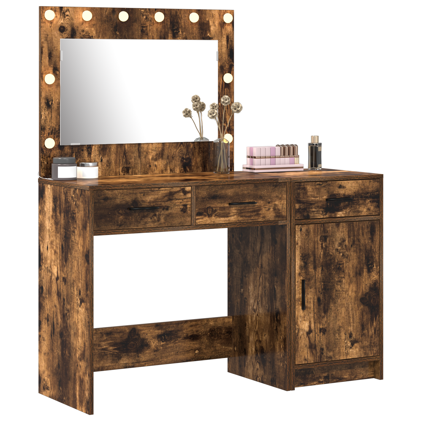 2 Delers Dressing Table Sæt Med Led Røget Eg Konstrueret Træ