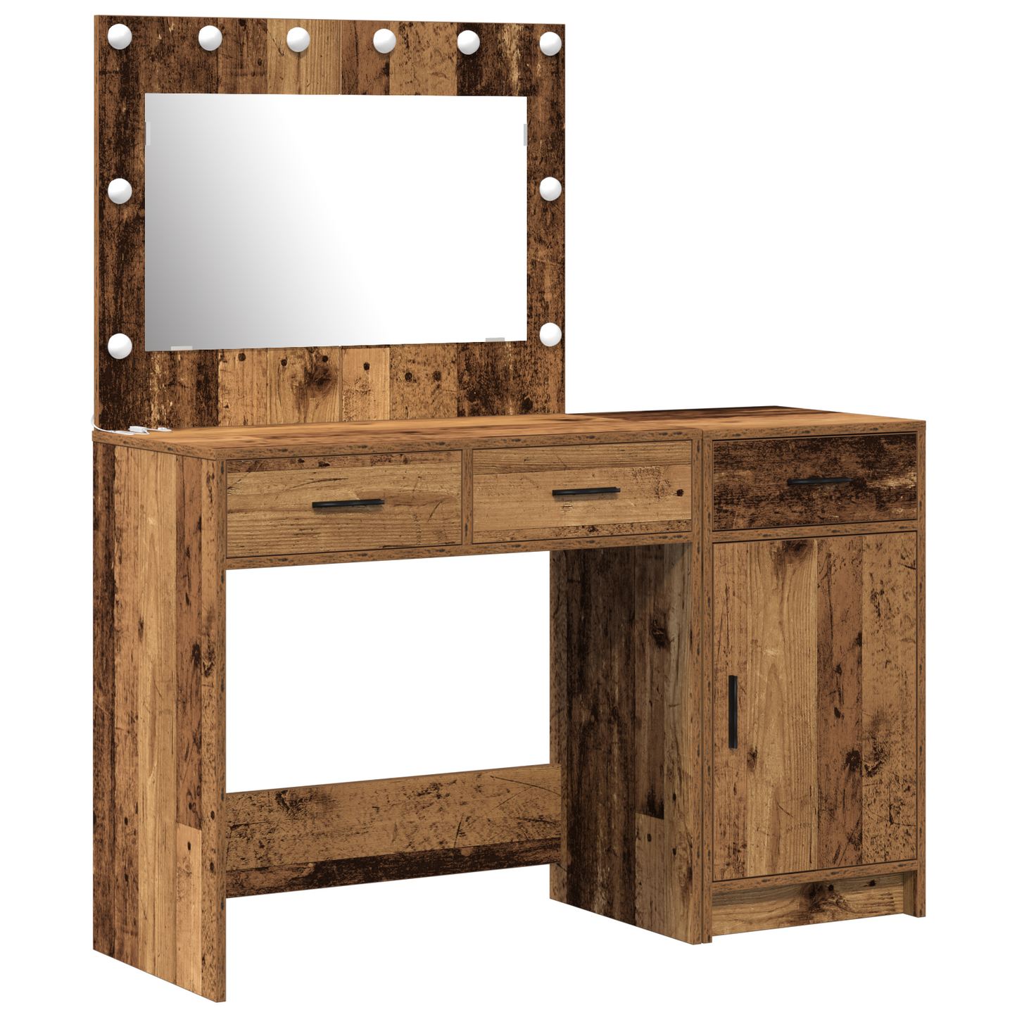 2-Delt Makeupbord Sæt Med Led I Gammel Træ