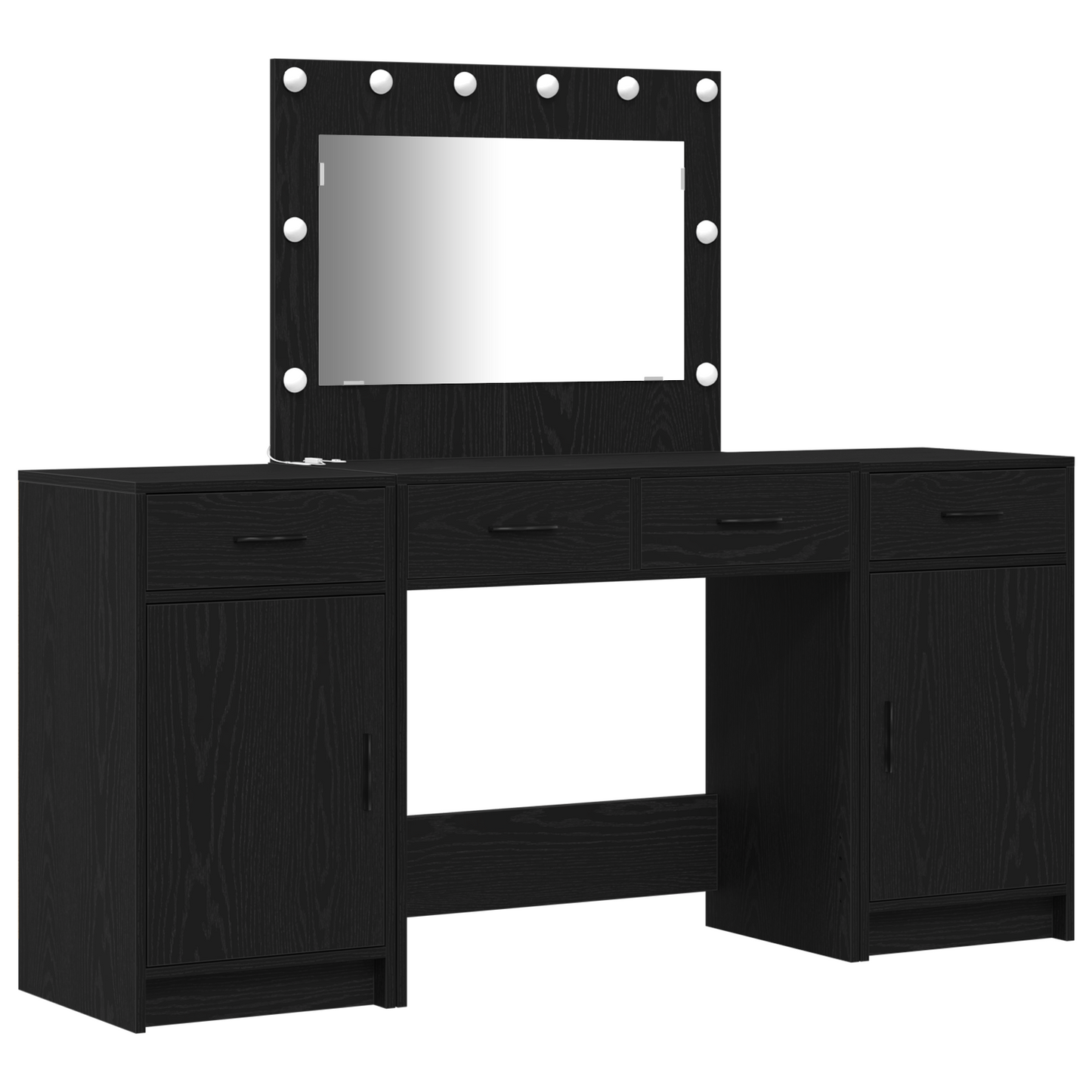 3-Delt Makeupbord Sæt Med Led I Sort, Lavet Af Træ
