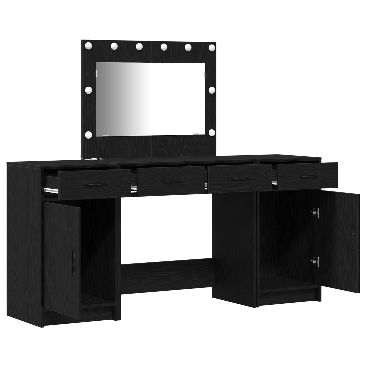 3-Delt Makeupbord Sæt Med Led I Sort, Lavet Af Træ