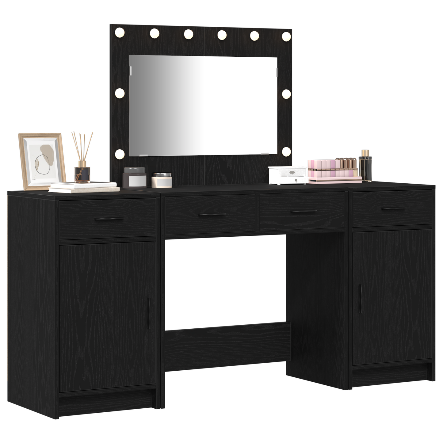 3-Delt Makeupbord Sæt Med Led I Sort, Lavet Af Træ