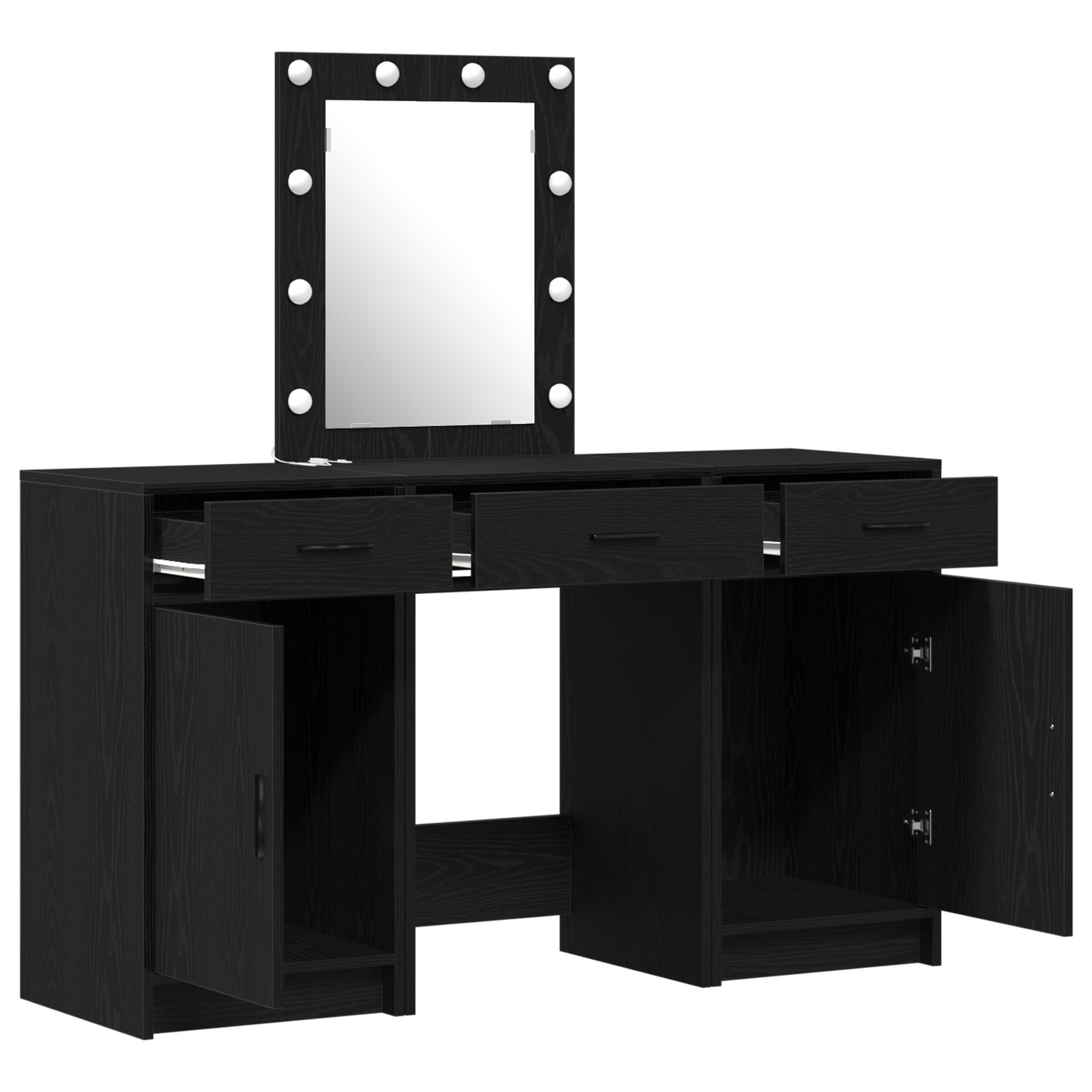 3-Delt Makebord Med Led Sort Konstrueret Træ