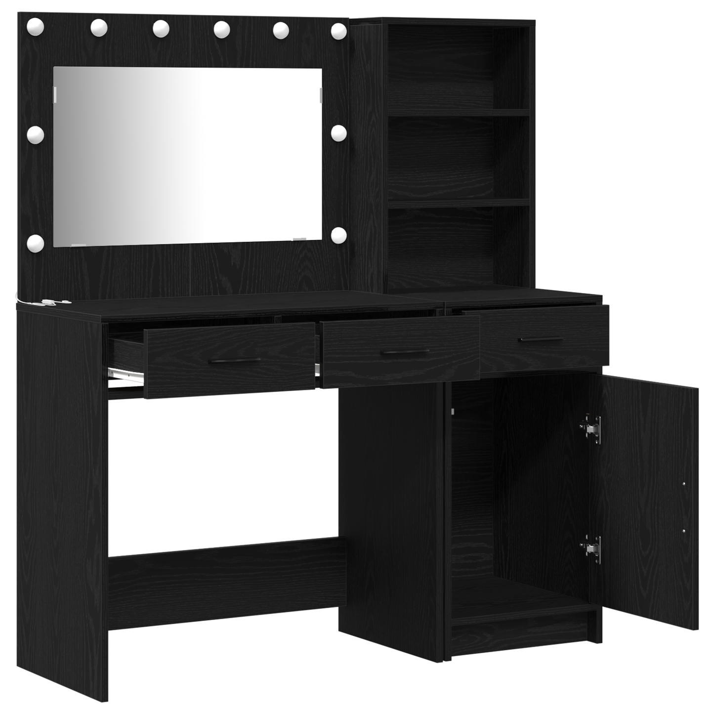 2 Stk. Makeupbord Sæt Med Led Sort Konstrueret Træ