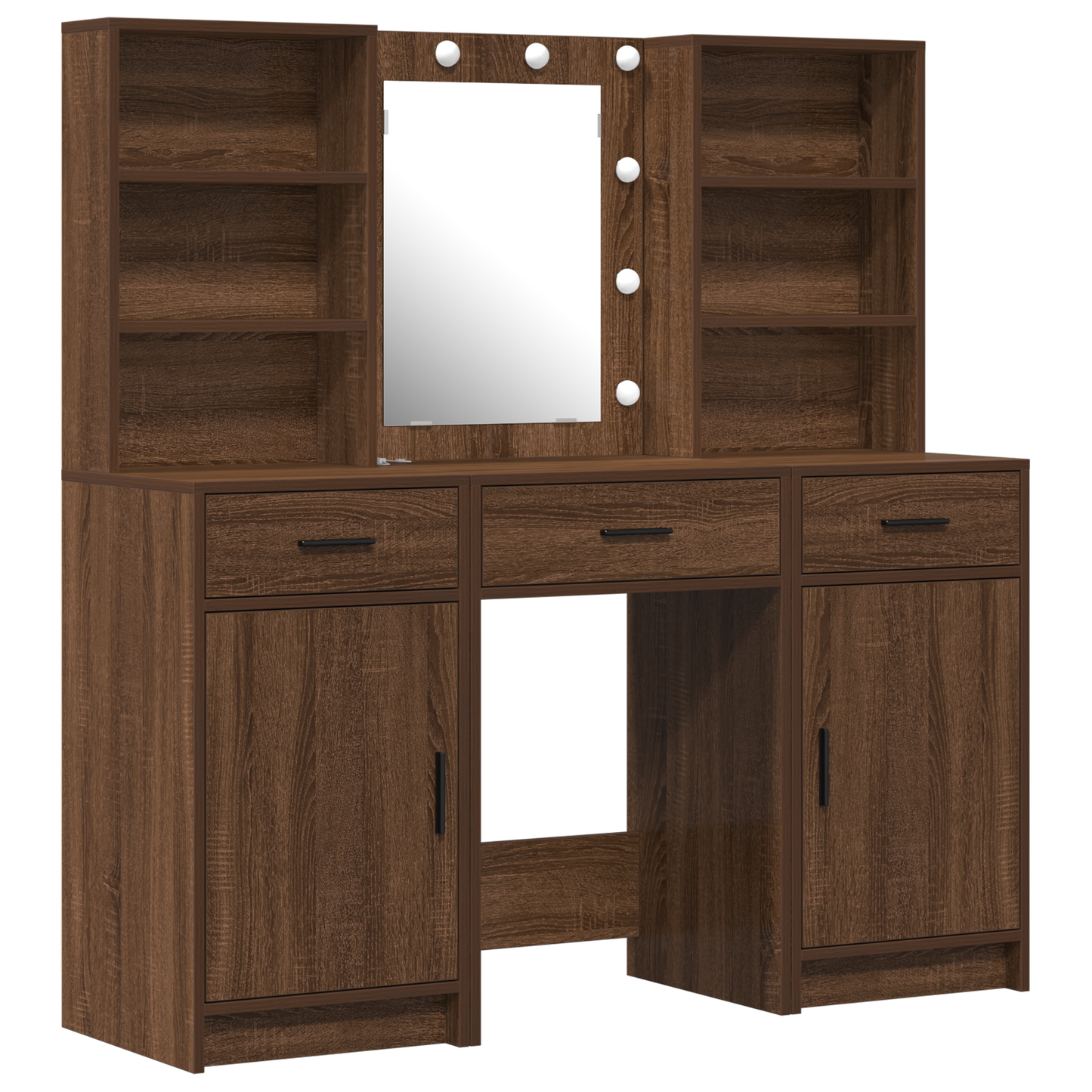 3-Delt Dressing Table Sæt Brun Eg Konstrueret Træ