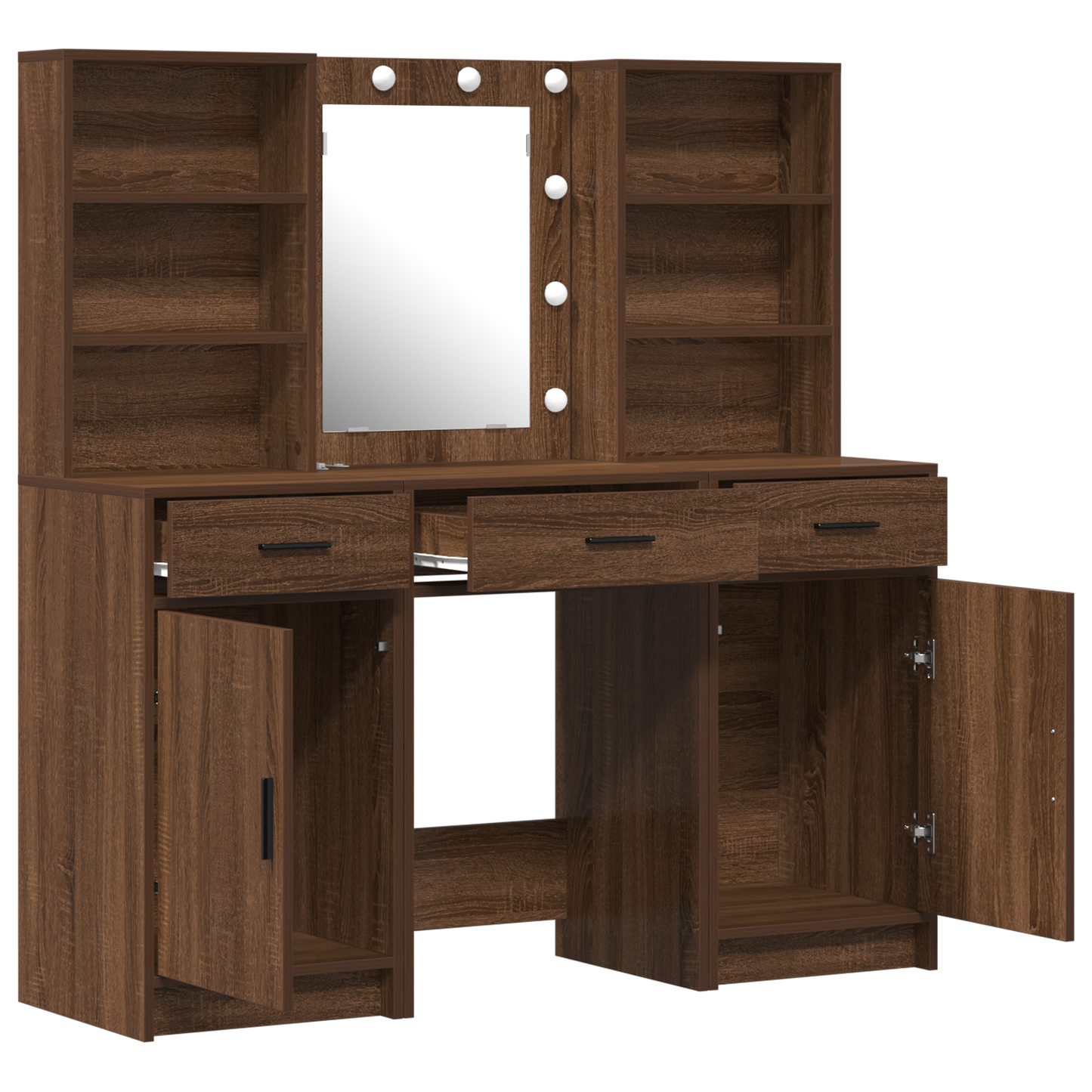 3-Delt Dressing Table Sæt Brun Eg Konstrueret Træ