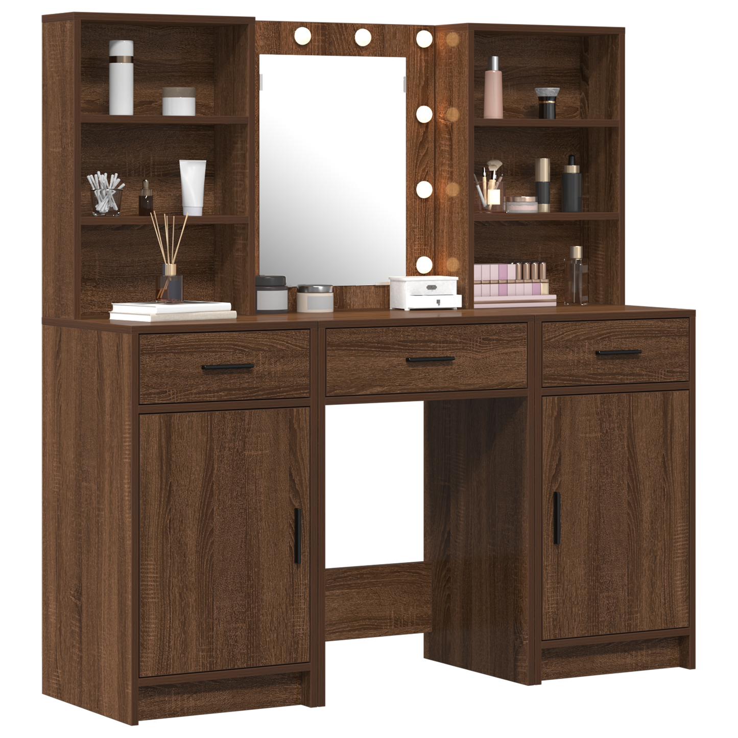 3-Delt Dressing Table Sæt Brun Eg Konstrueret Træ