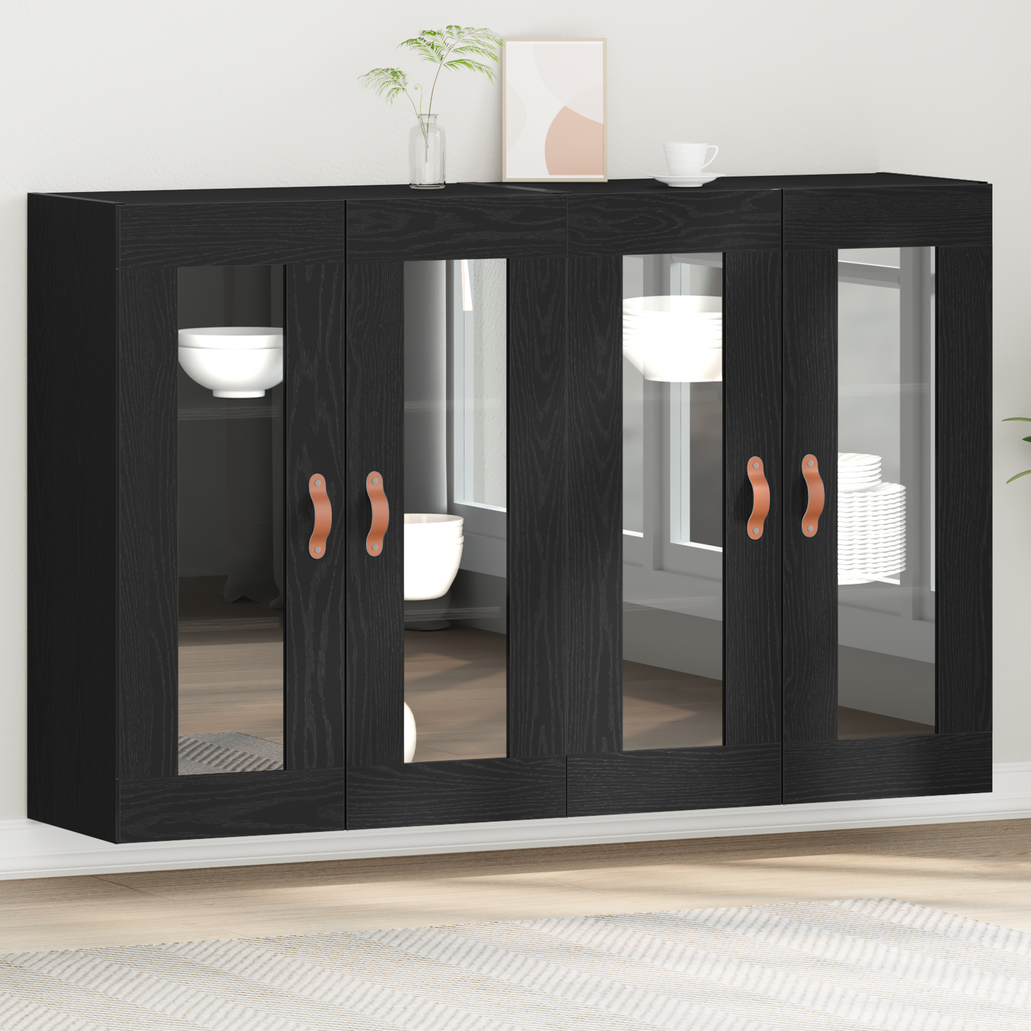 Vægskab 2 Dele Sort Eg 69.5 X 34 X 90 Cm Konstrueret Træ
