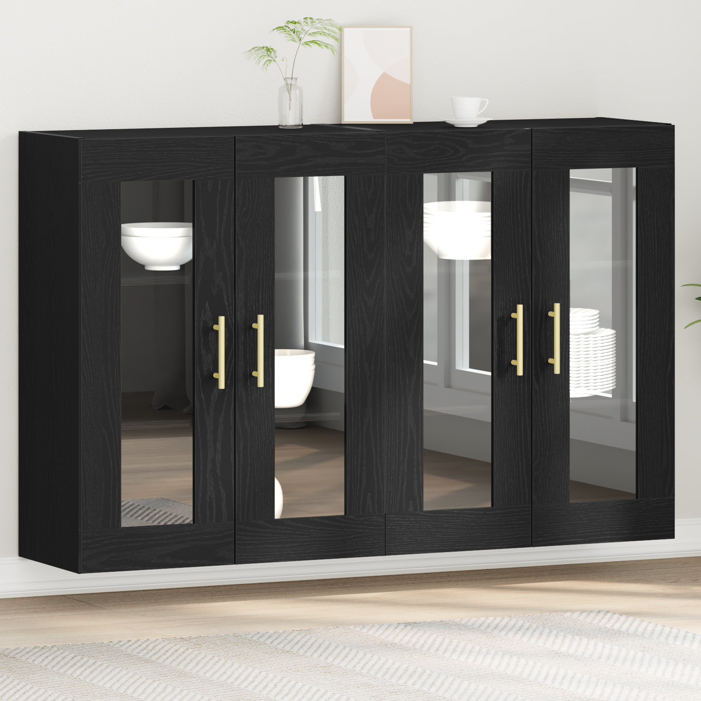 Vægskab 2 Dele Sort Eg 69.5 X 34 X 90 Cm Konstrueret Træ