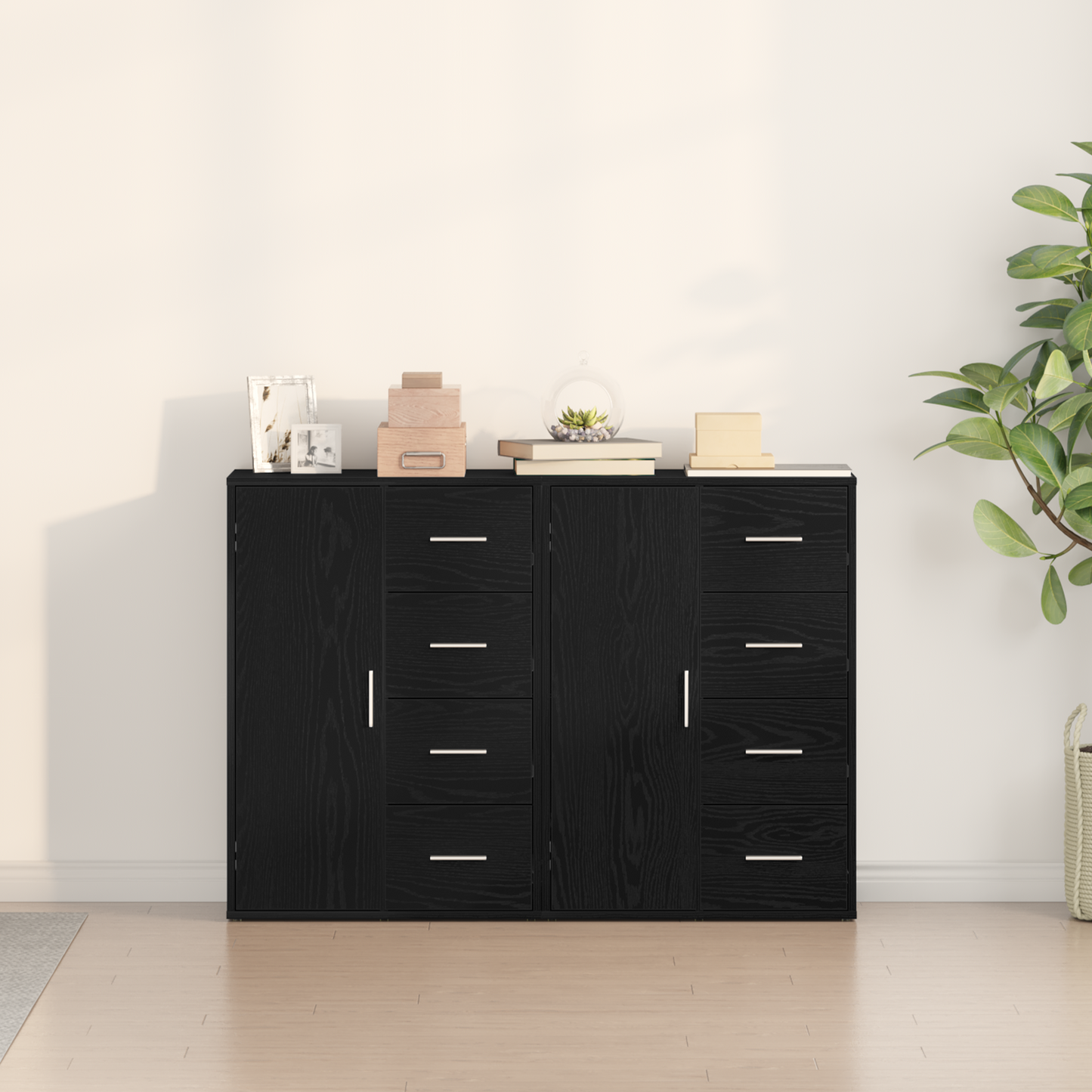 Sideboards 2 Dele Sort Eg 60 X 31 X 84 Cm Konstrueret Træ