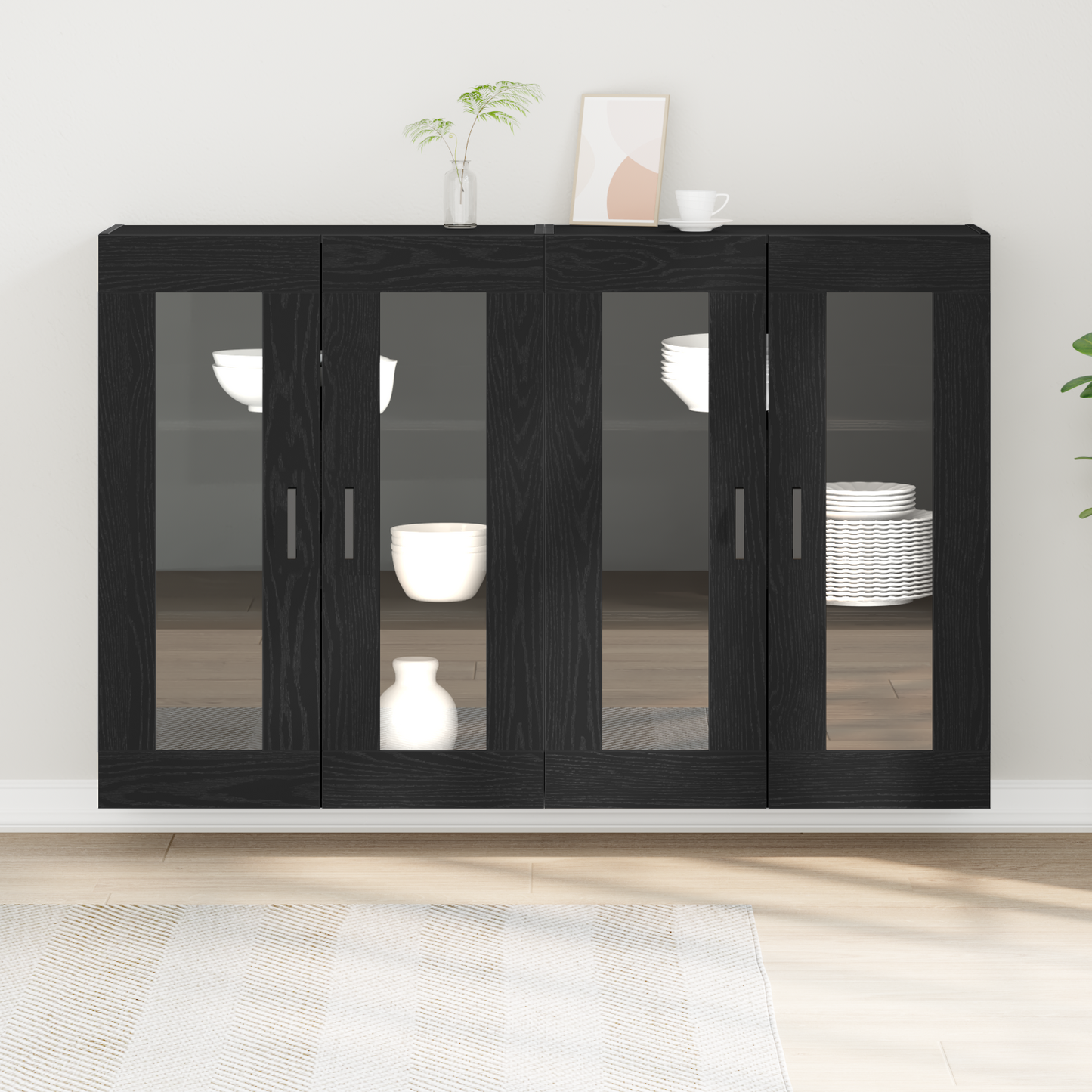 Vægskab 2 Dele Sort Eg 69.5 X 34 X 90 Cm Konstrueret Træ