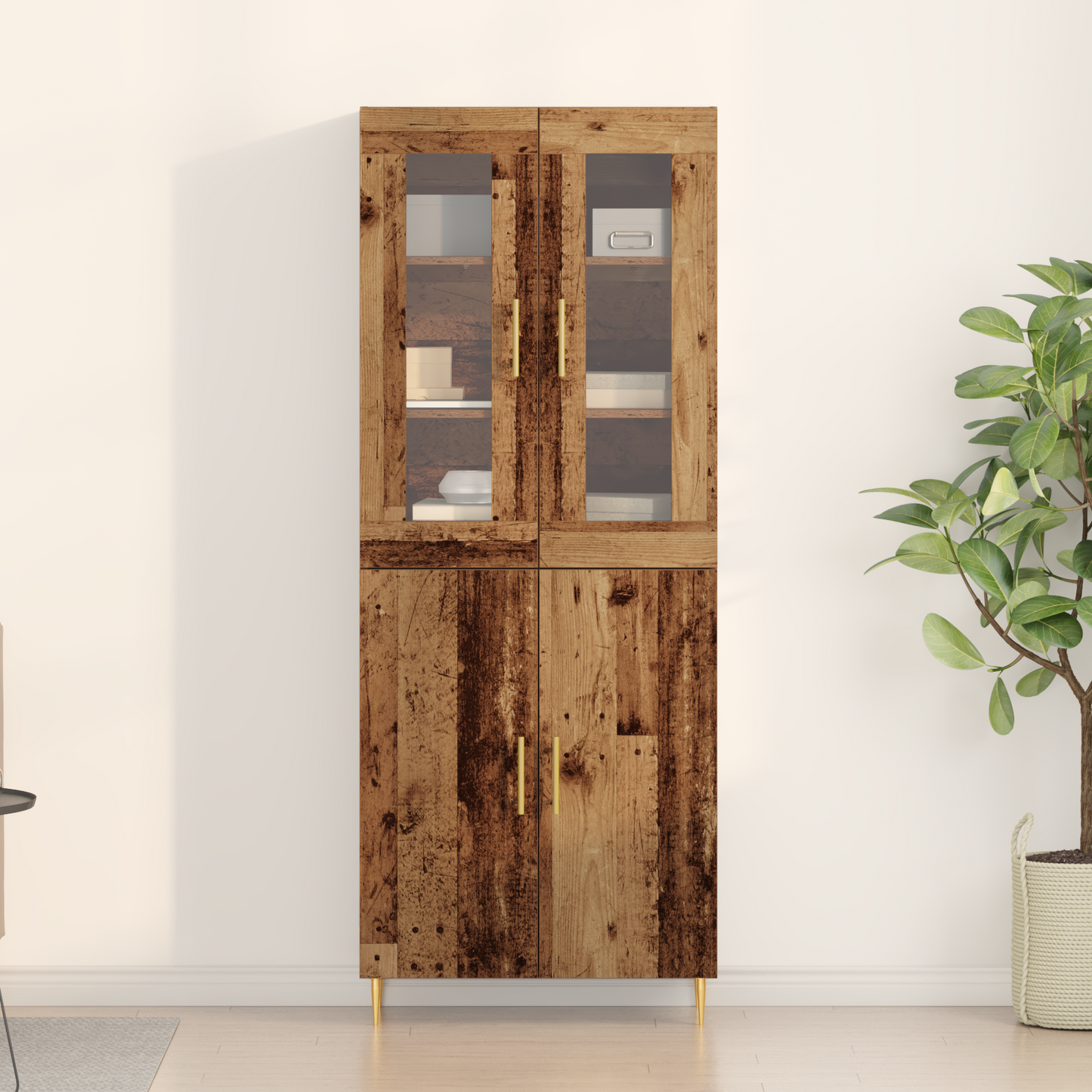Highboard 2 Dele Gammelt Træ 69,5 X 34 X 180 Cm Konstrueret Træ