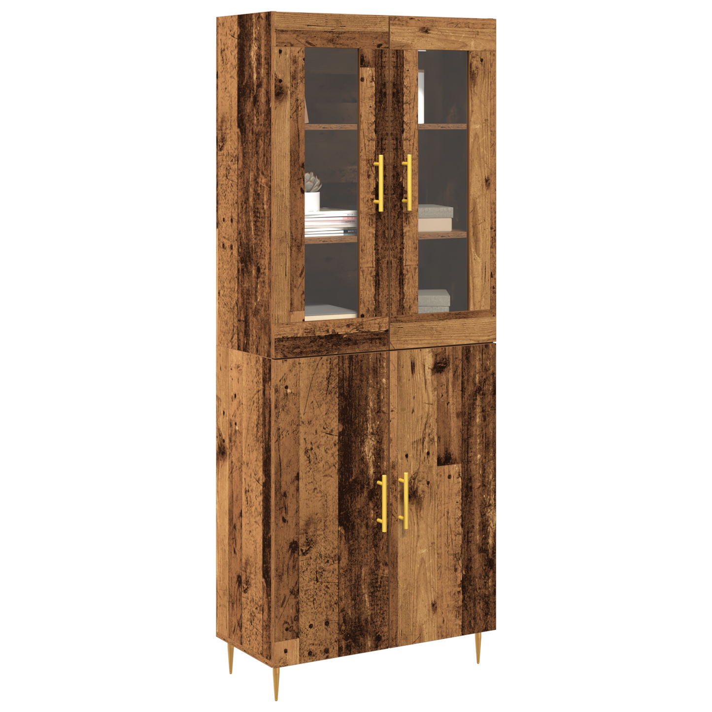 Highboard 2 Dele Gammelt Træ 69,5 X 34 X 180 Cm Konstrueret Træ