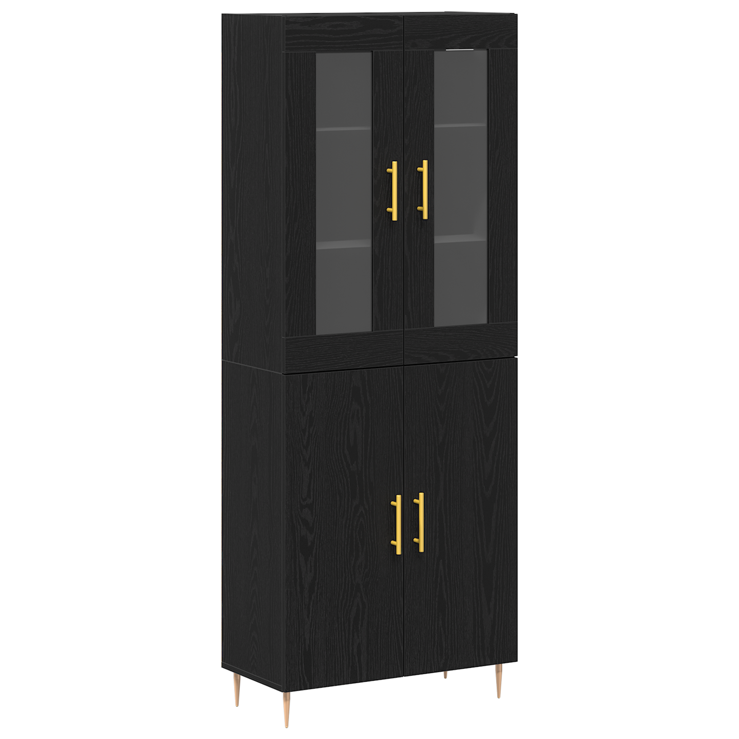 Highboard 2 Dele Sort Eg 69,5 X 34 X 180 Cm Konstrueret Træ