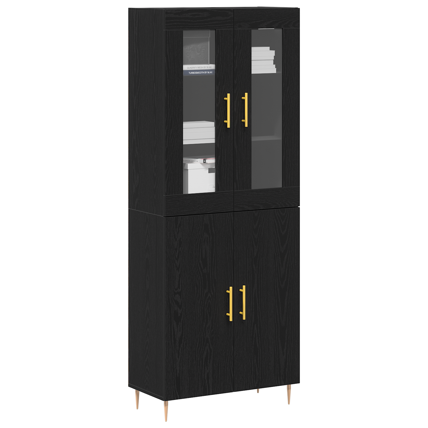 Highboard 2 Dele Sort Eg 69,5 X 34 X 180 Cm Konstrueret Træ