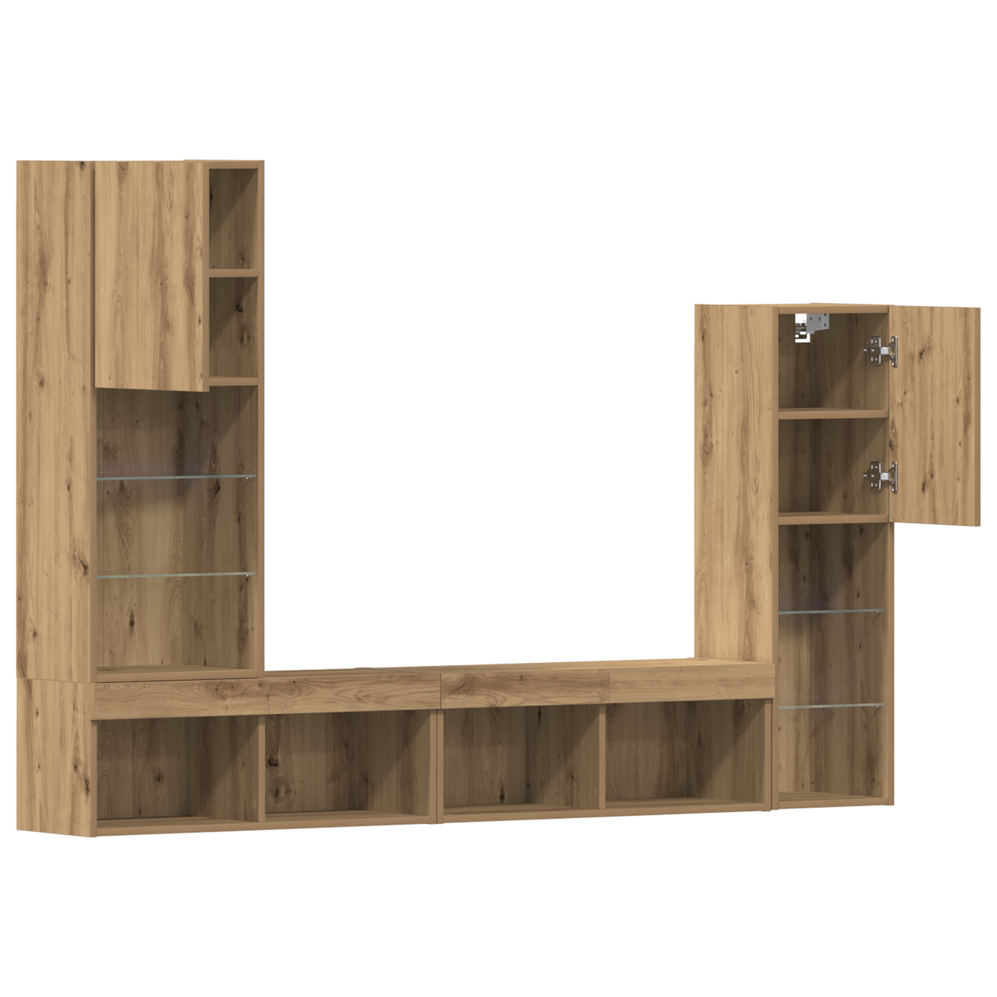 Tv Skab med Led Lys Artisan Eg 40.5x30x102 Cm&&tv Væghylder med Led Lys 2 Stk Artisan Eg 80x30x30 Cm - billede 6