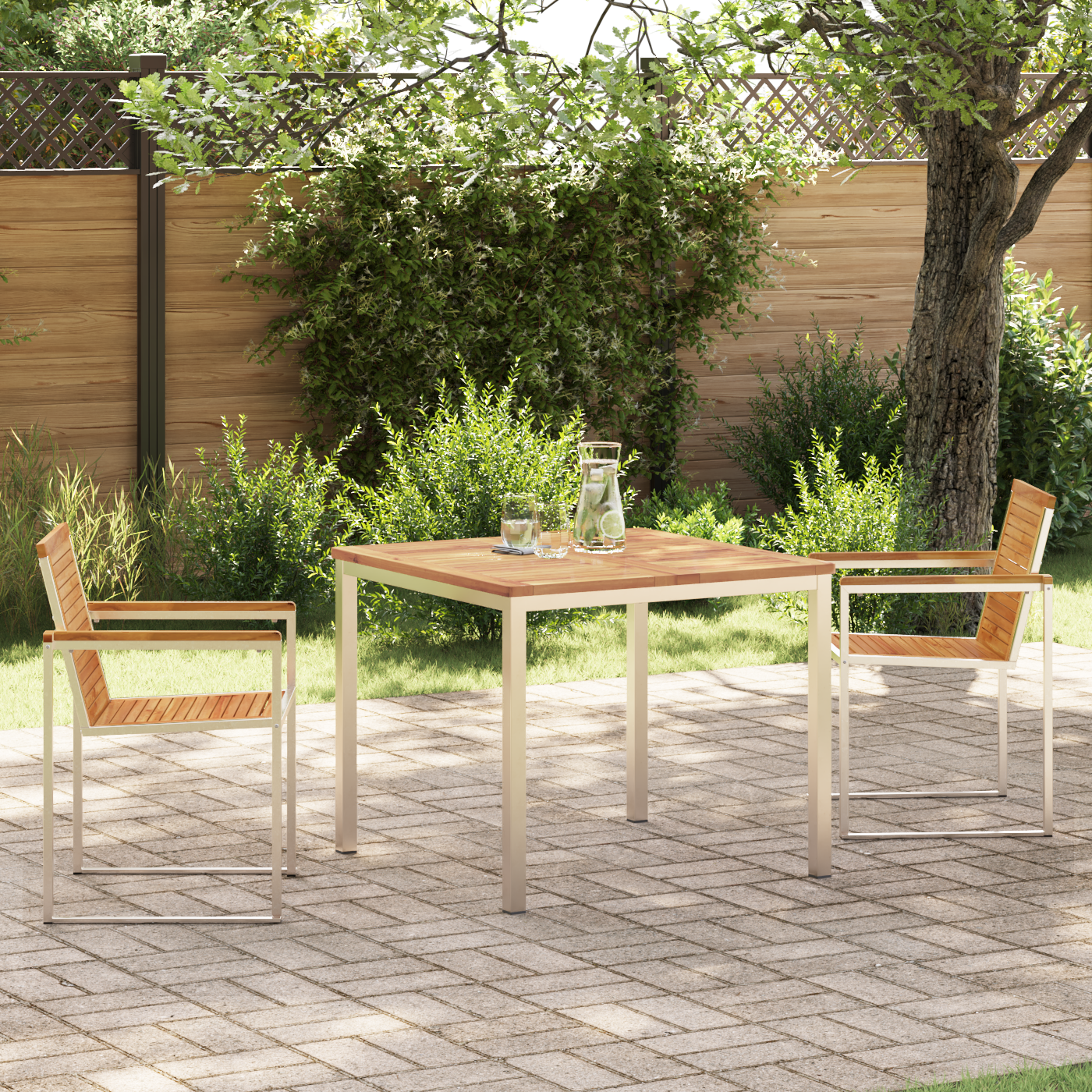 3 Stykke Have Spisebordssæt Massivt Teaktræ&&udendørs Spisebord 90x90x74,5 Cm Massivt Teaktræ - hovedbillede