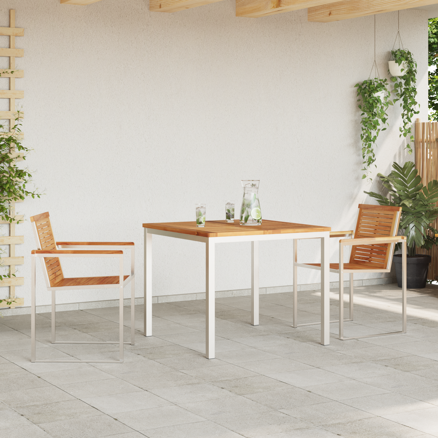 3 Stykke Have Spisebordssæt Massivt Teaktræ&&udendørs Spisebord 90x90x74,5 Cm Massivt Teaktræ - billede 4