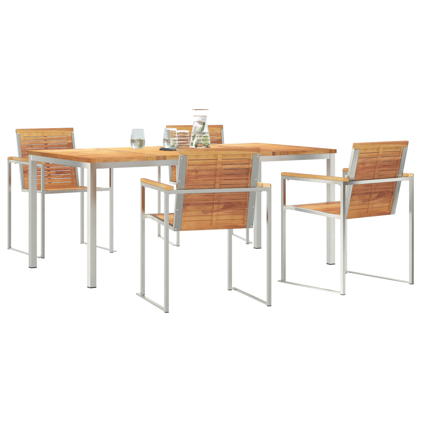 5 Deles Have Spisesæt i Solid Teak&&udendørs Spisebord 180x90x75 Cm Solid Teak - billede 3
