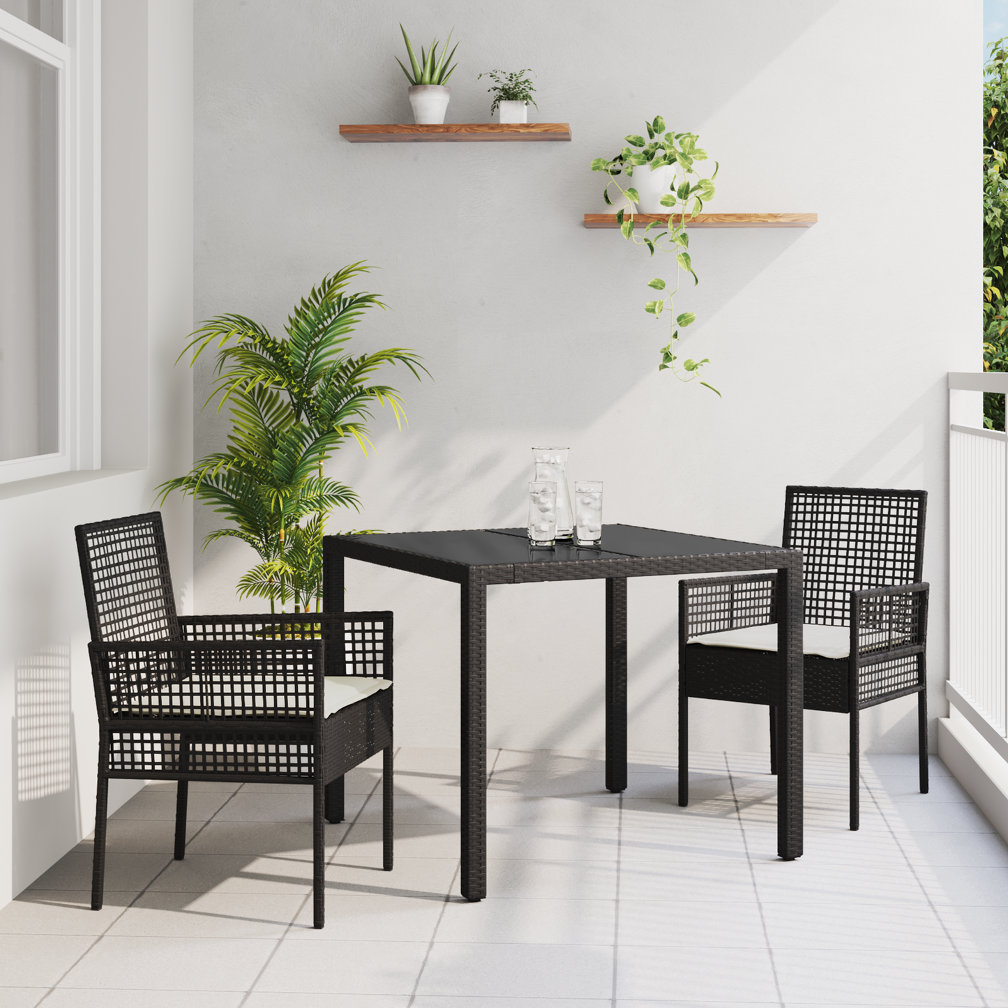 3-Delt Have Spisebordssæt Med Hynder Sort Poly Rattan
