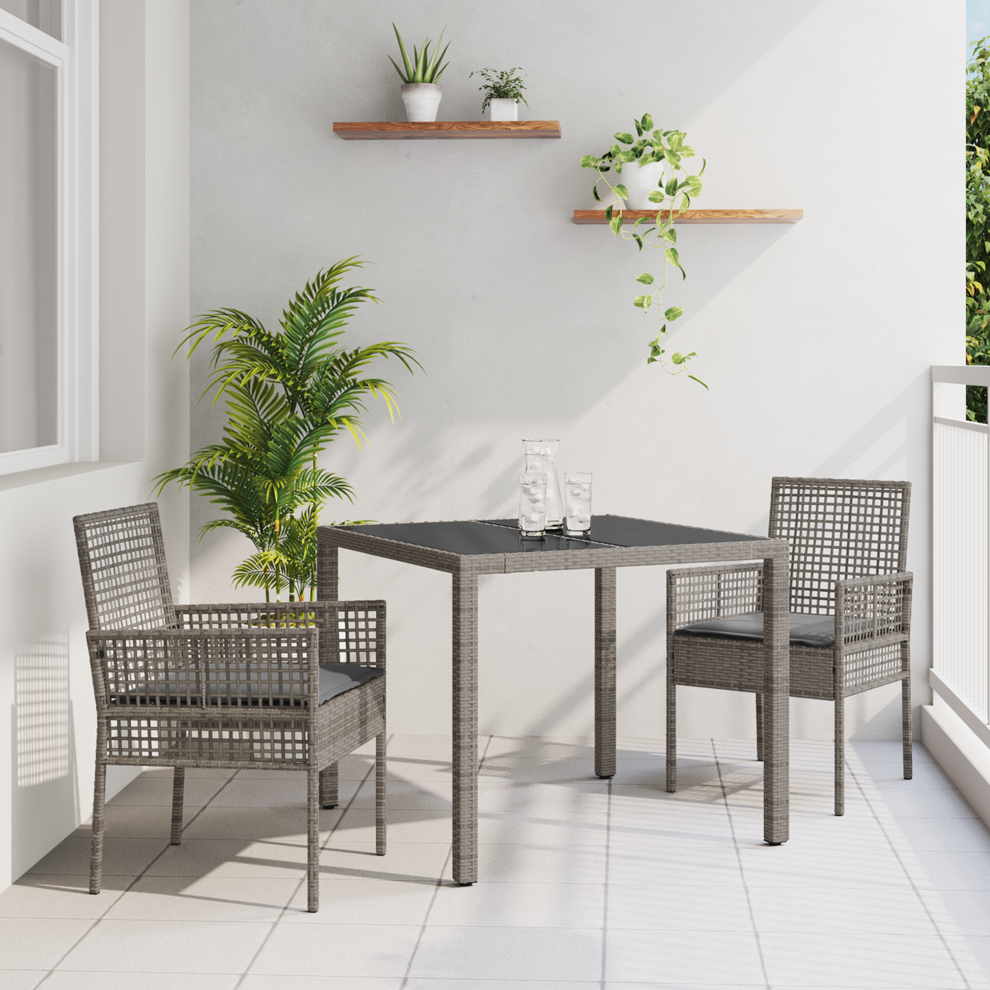 3-Delt Have Spisesæt Med Puder Grå Poly Rattan