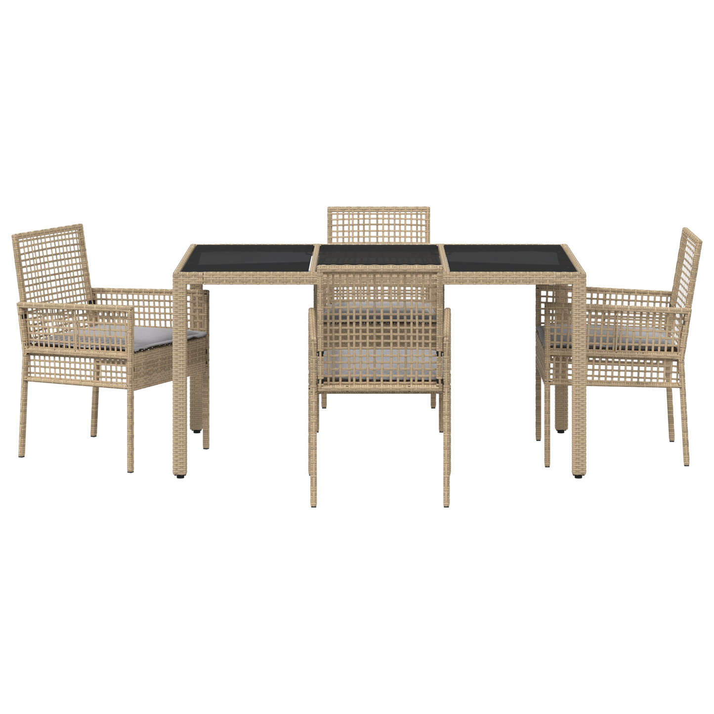5 Personers Have Spisebordssæt Med Puder Beige Poly Rattan