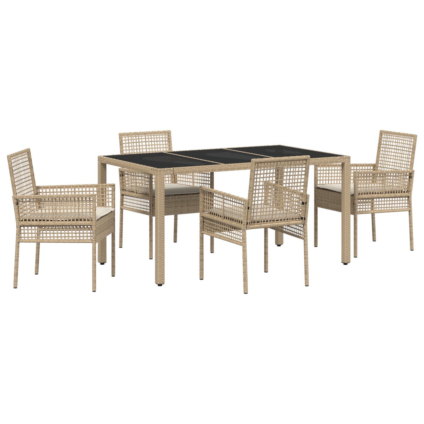 5-Delt Have Spisesæt Med Puder Beige Poly Rattan